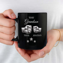 Load image into Gallery viewer, Personalized Black Mug with Fist Bump Design for Grandson
