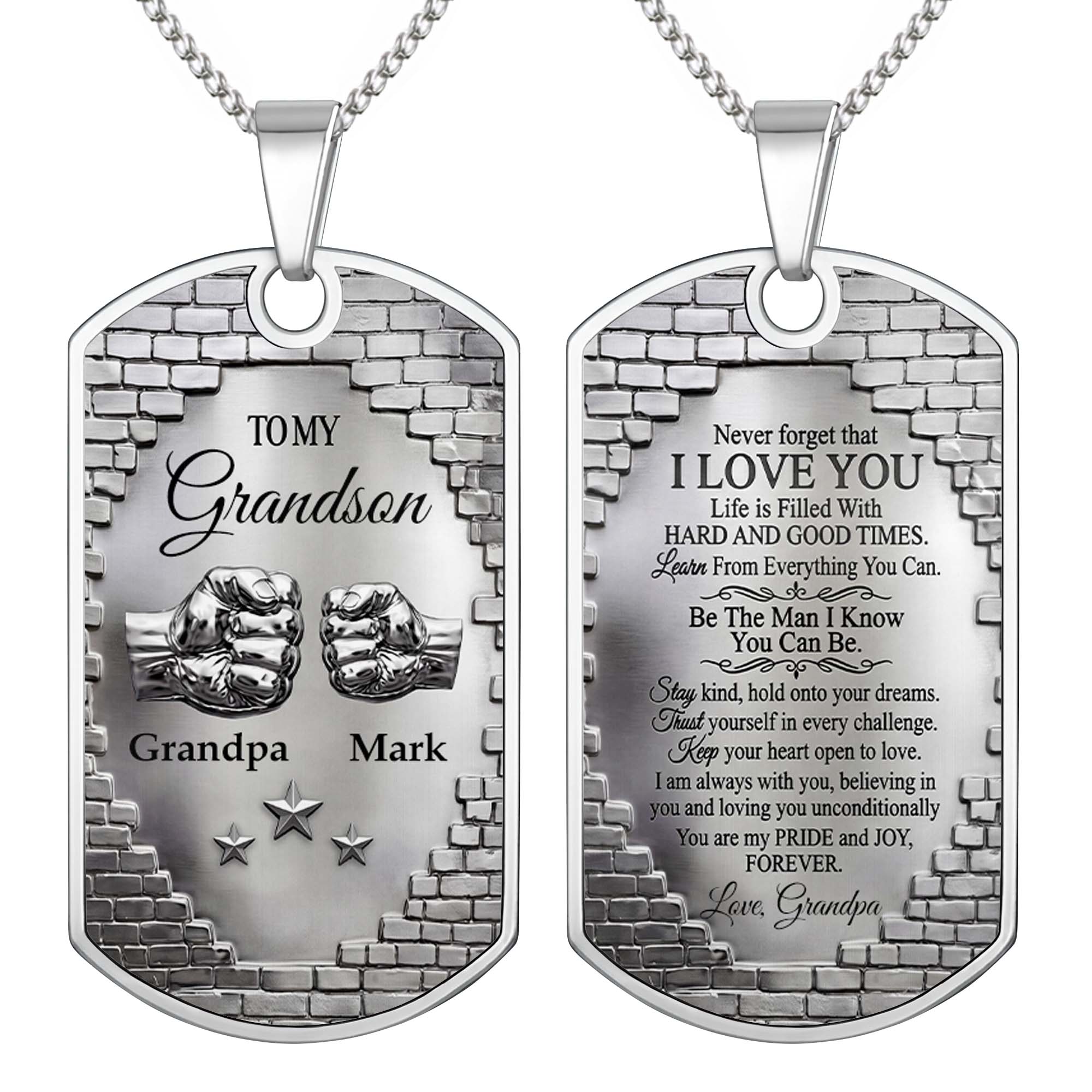 Personalized Dog Tag Necklace Custom Name for Grandson Gift