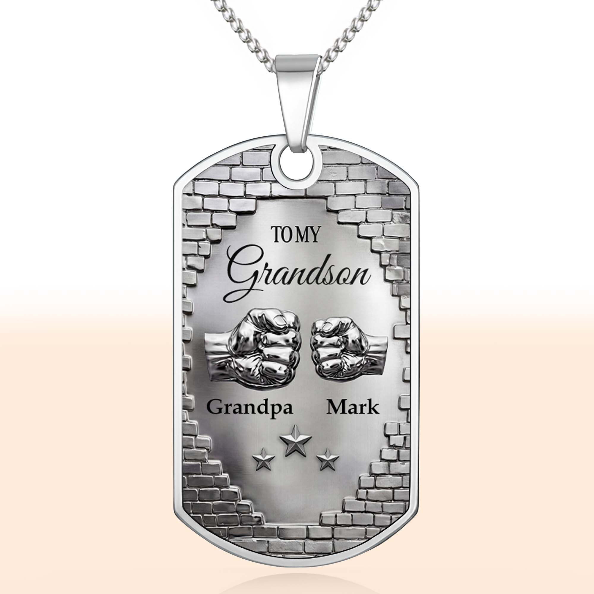 Personalized Dog Tag Necklace Custom Name for Grandson Gift