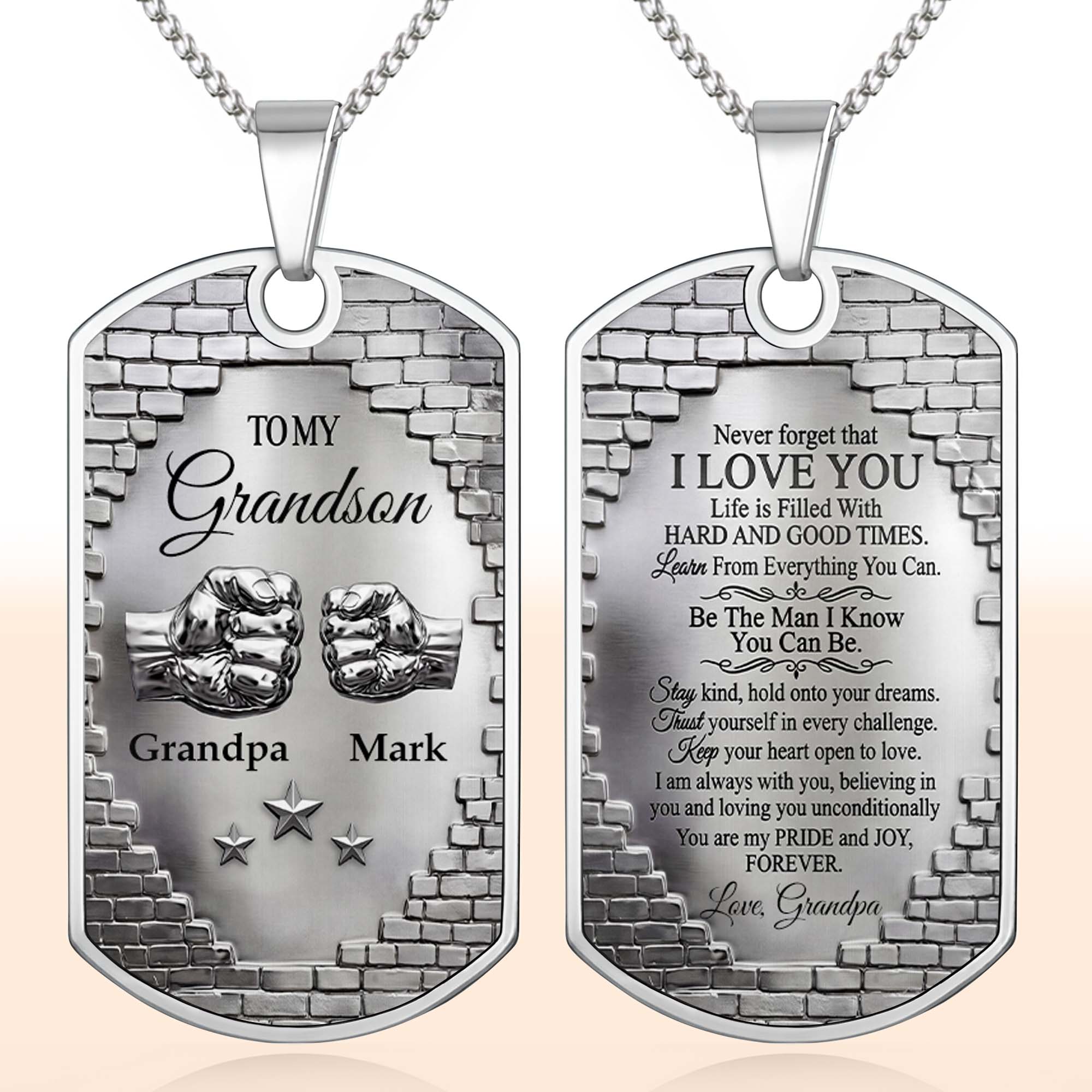 Personalized Dog Tag Necklace Custom Name for Grandson Gift