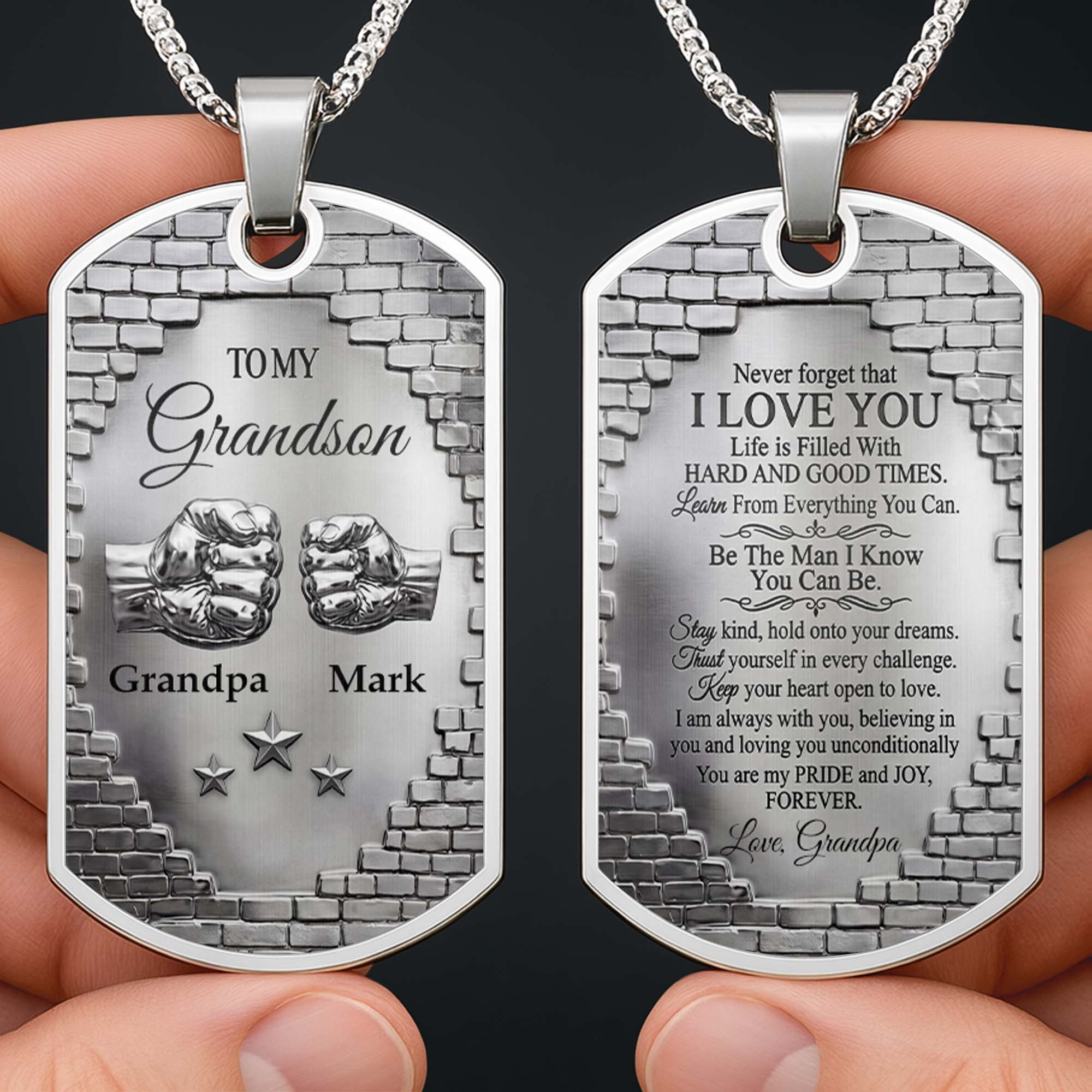 Personalized Dog Tag Necklace Custom Name for Grandson Gift