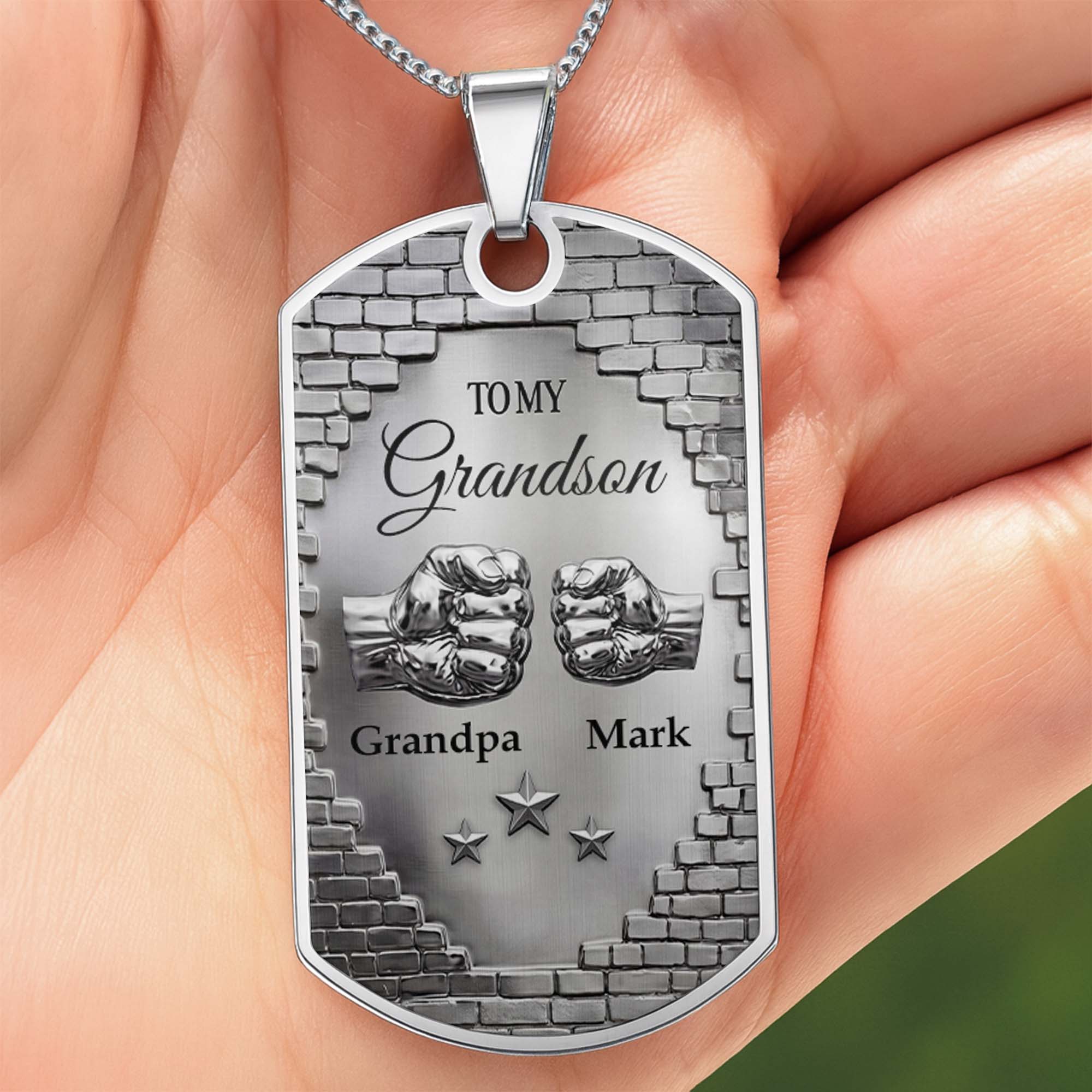 Personalized Dog Tag Necklace Custom Name for Grandson Gift