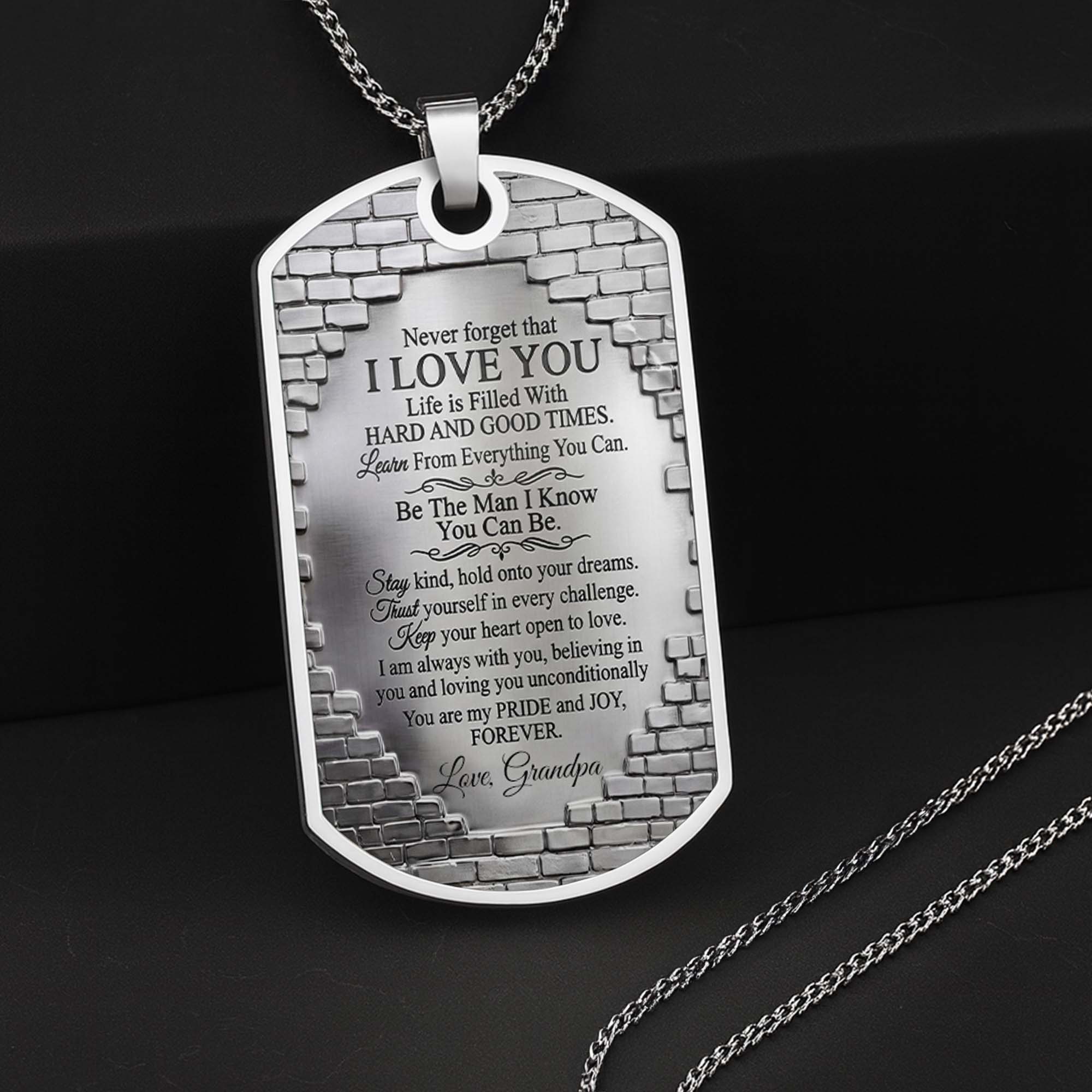 Personalized Dog Tag Necklace Custom Name for Grandson Gift