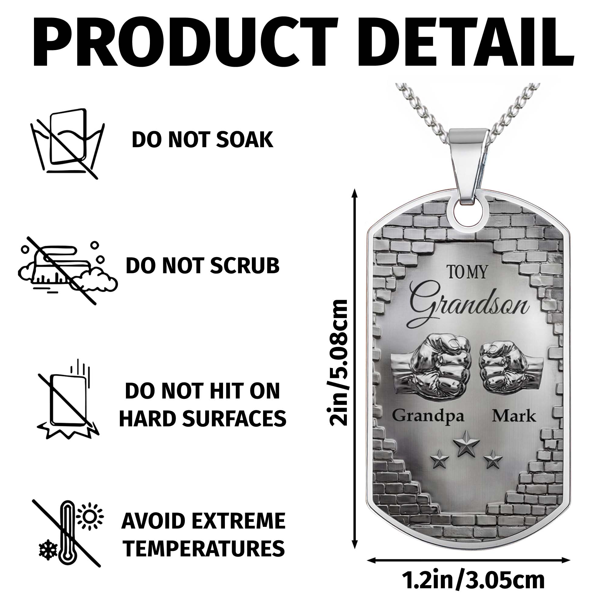 Personalized Dog Tag Necklace Custom Name for Grandson Gift