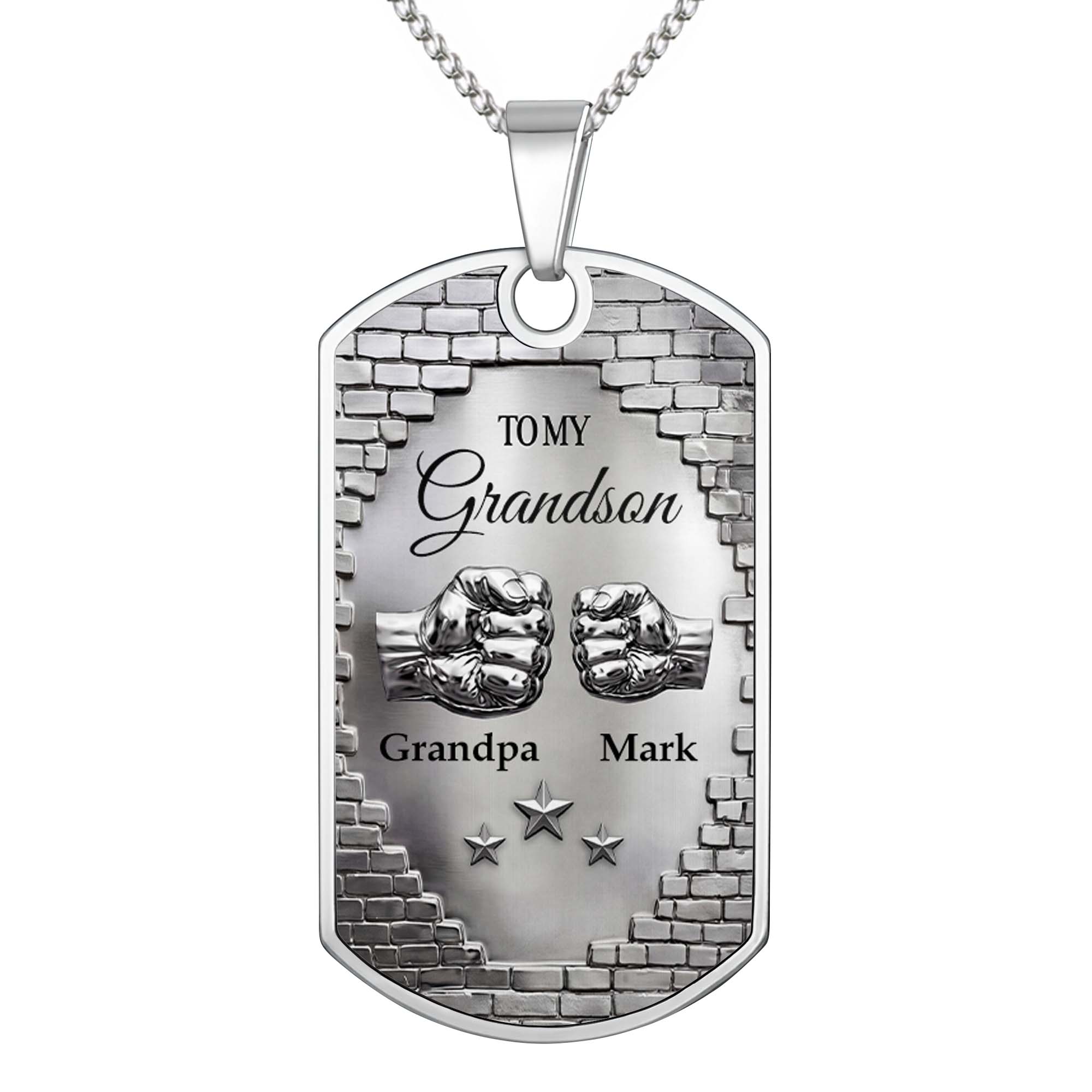 Personalized Dog Tag Necklace Custom Name for Grandson Gift