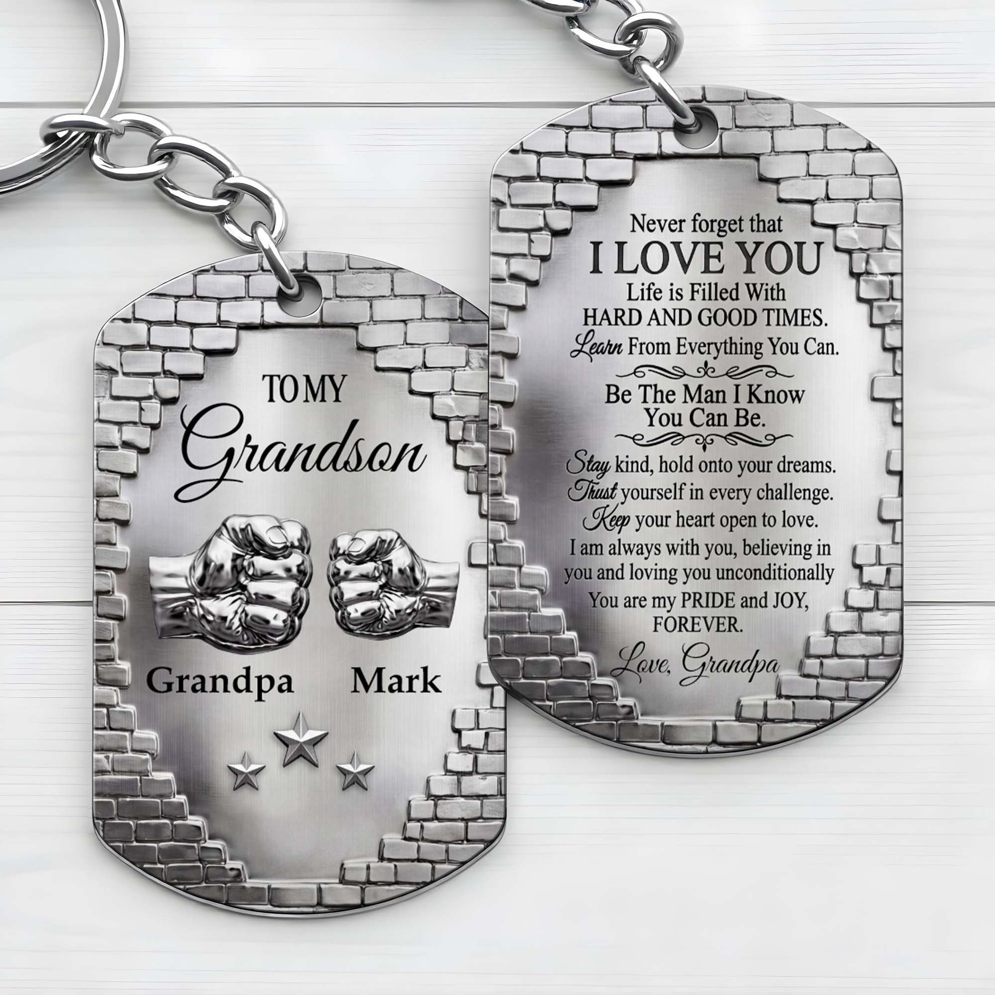Personalized Stainless Steel Keychain for Grandson Gift Idea