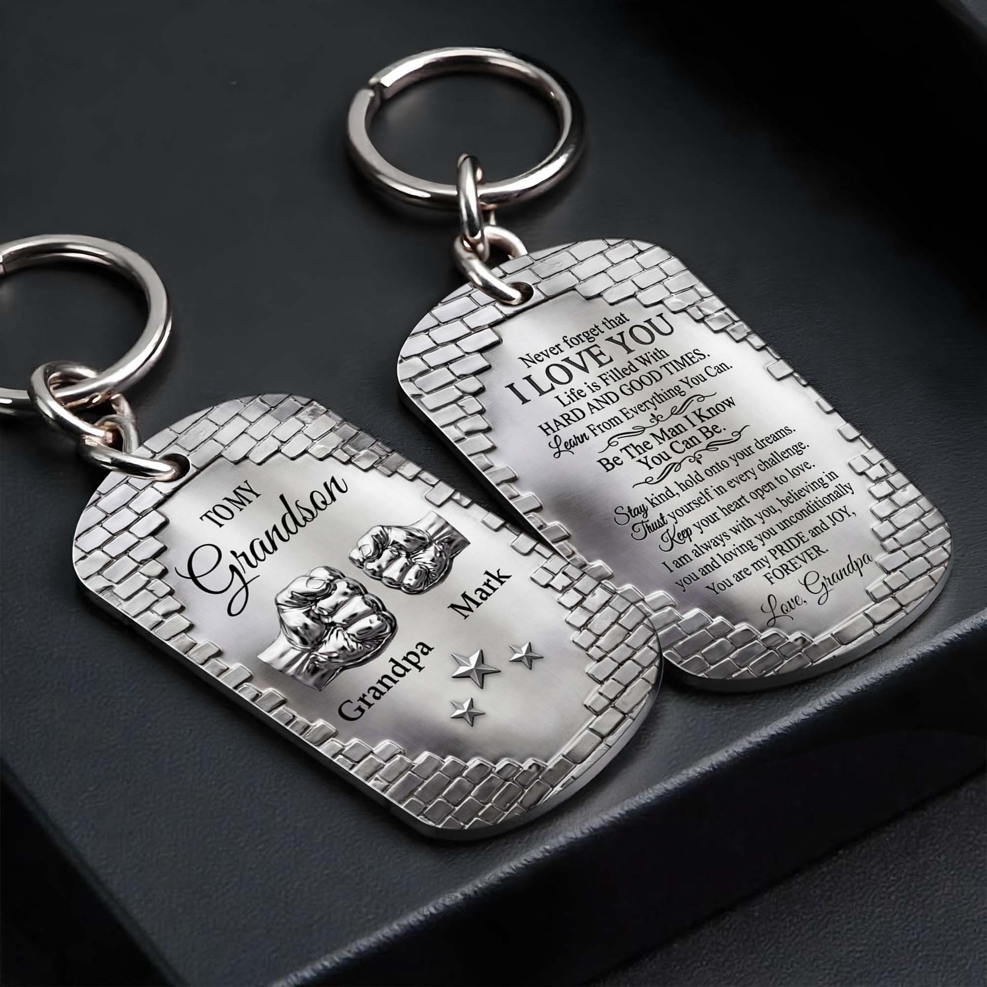 Personalized Stainless Steel Keychain for Grandson Gift Idea
