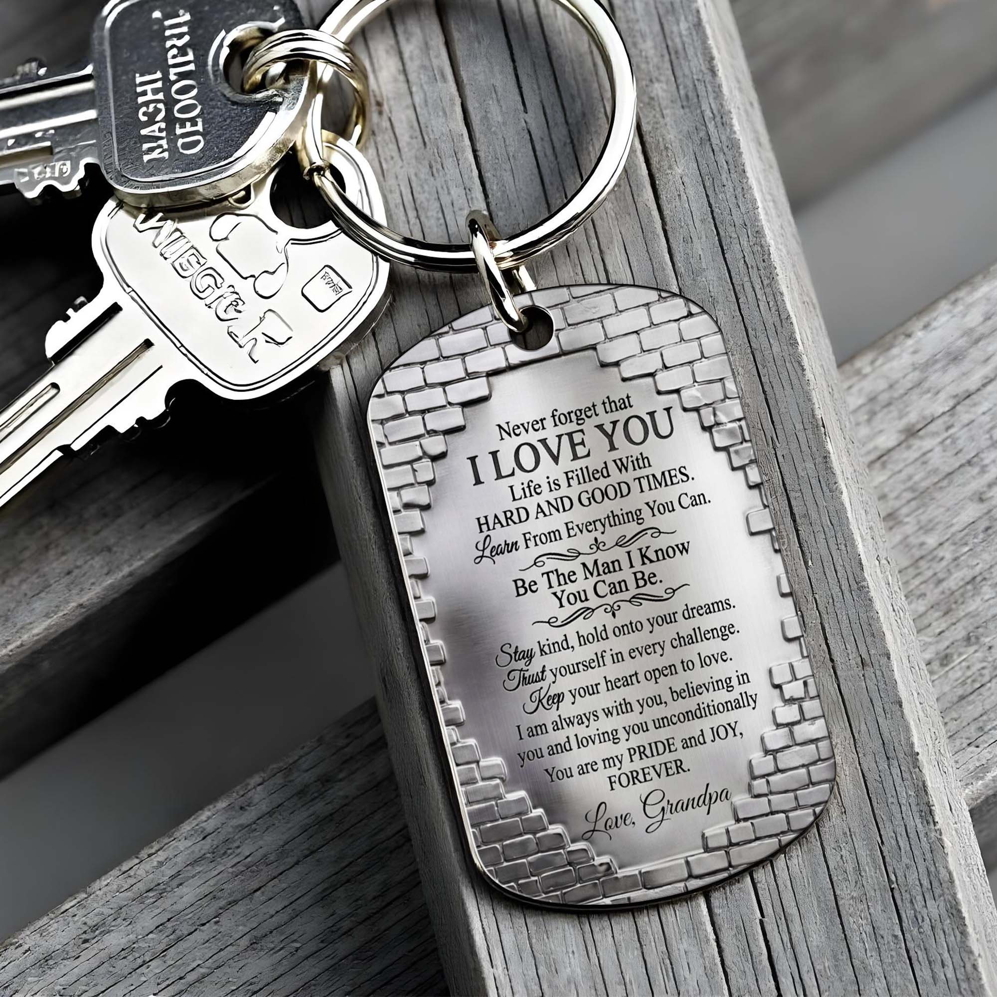 Personalized Stainless Steel Keychain for Grandson Gift Idea