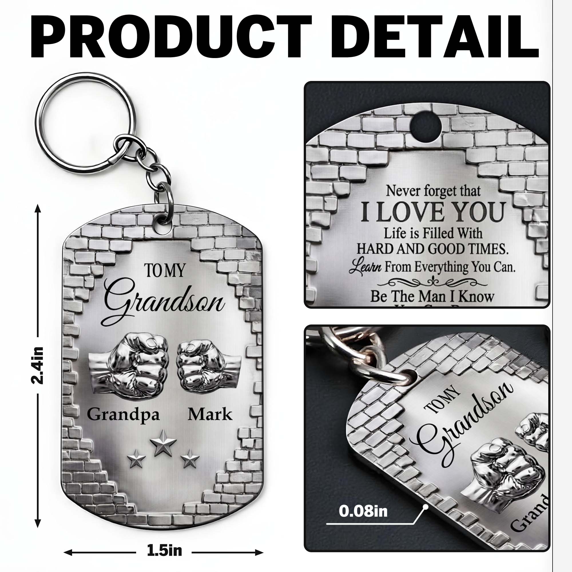 Personalized Stainless Steel Keychain for Grandson Gift Idea