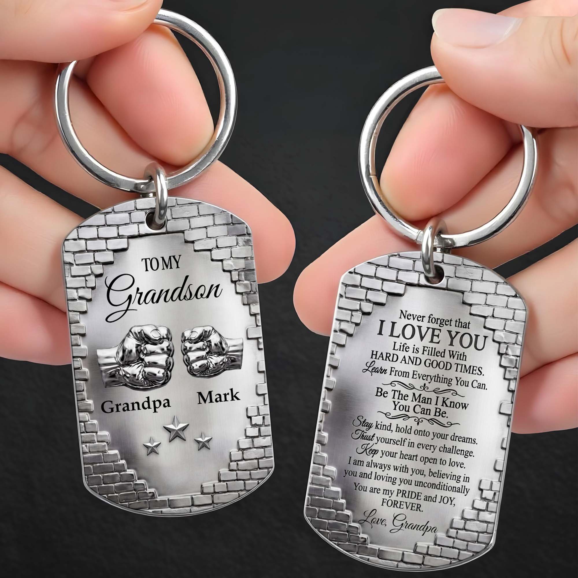 Personalized Stainless Steel Keychain for Grandson Gift Idea