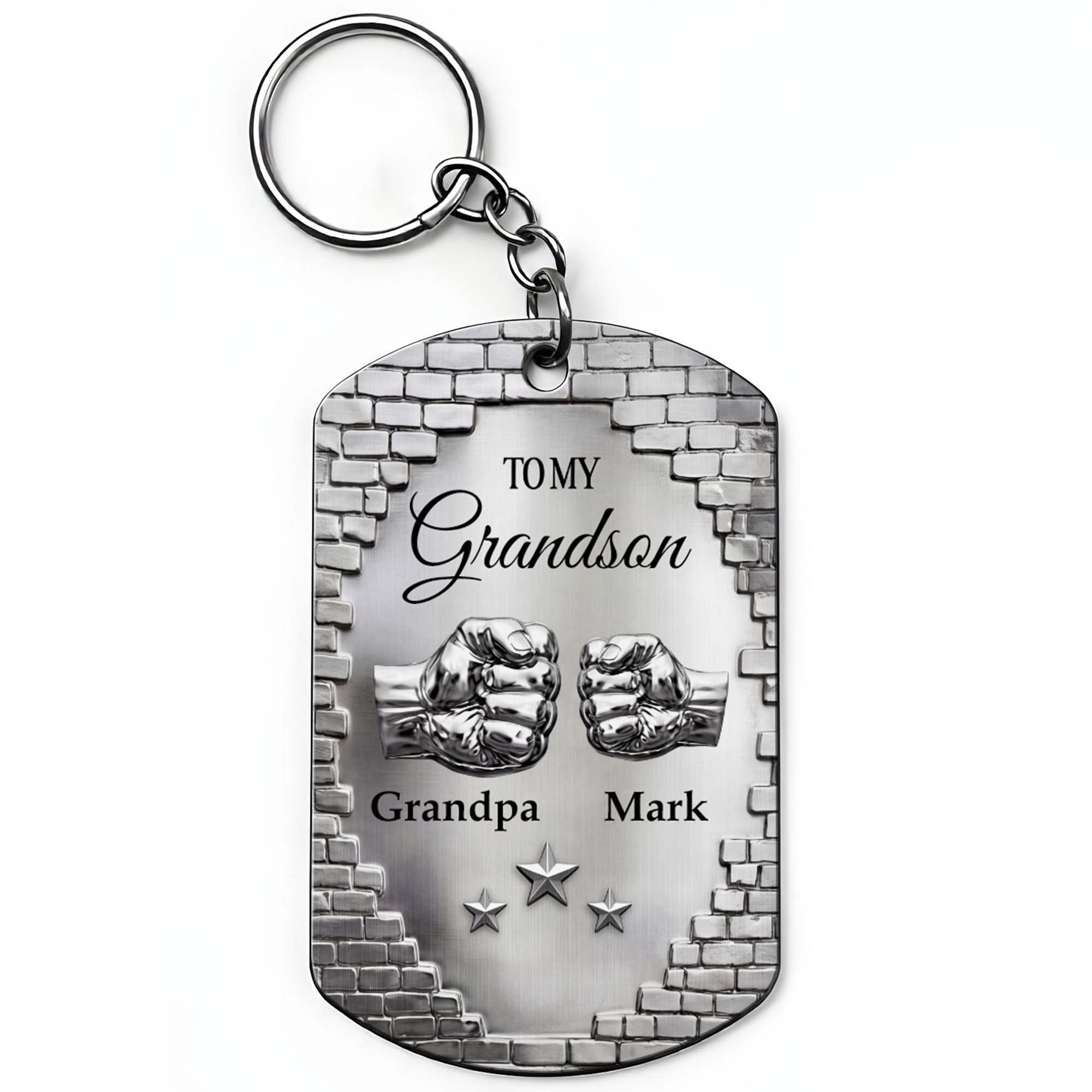Personalized Stainless Steel Keychain for Grandson Gift Idea
