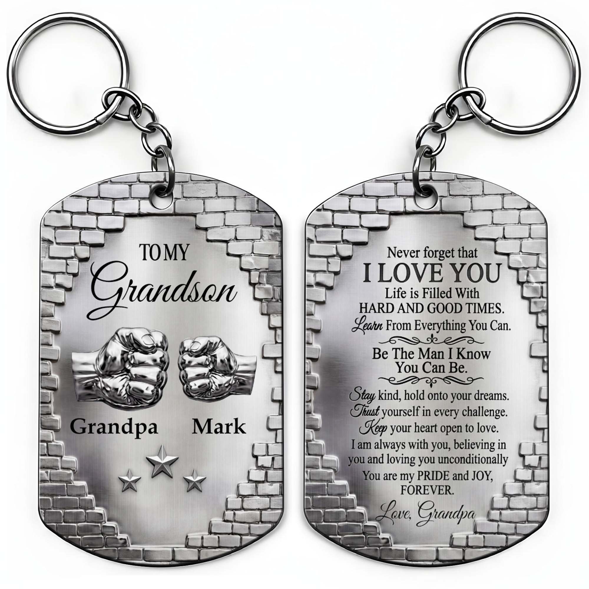 Personalized Stainless Steel Keychain for Grandson Gift Idea