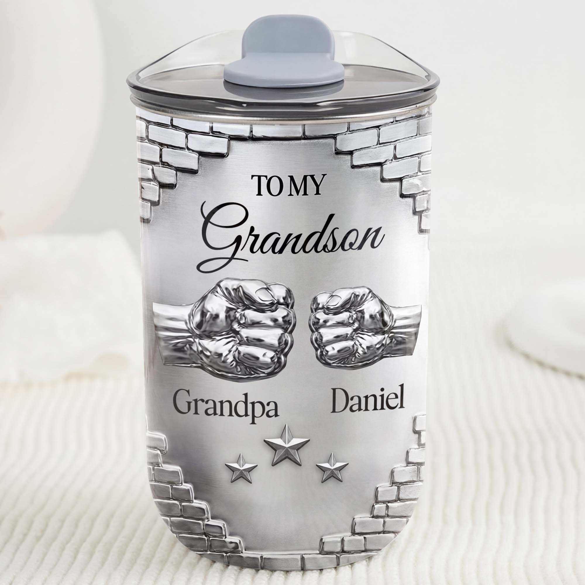 Personalized 10oz Tumbler Gift for Grandson Fist Bump Brick Wall