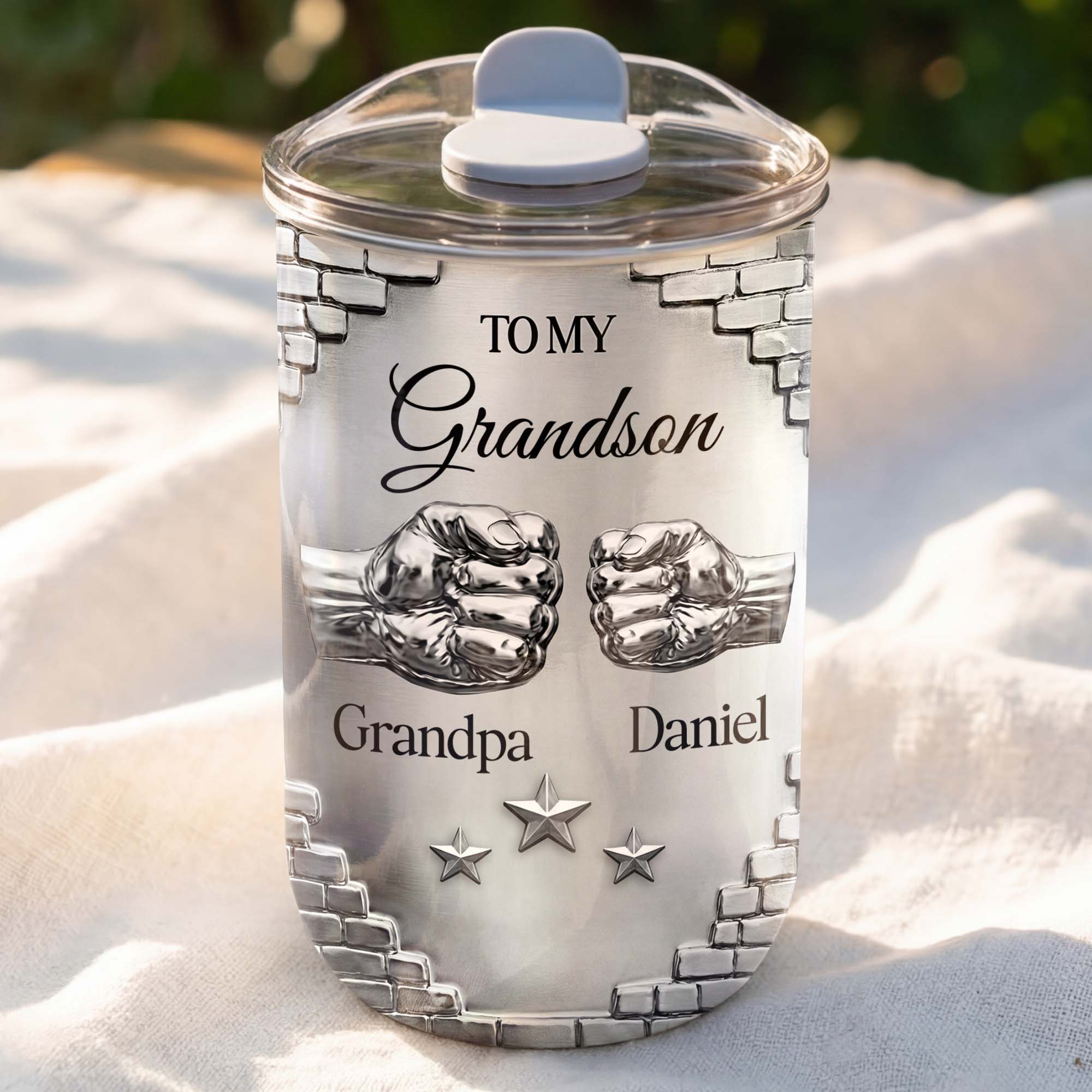 Personalized 10oz Tumbler Gift for Grandson Fist Bump Brick Wall