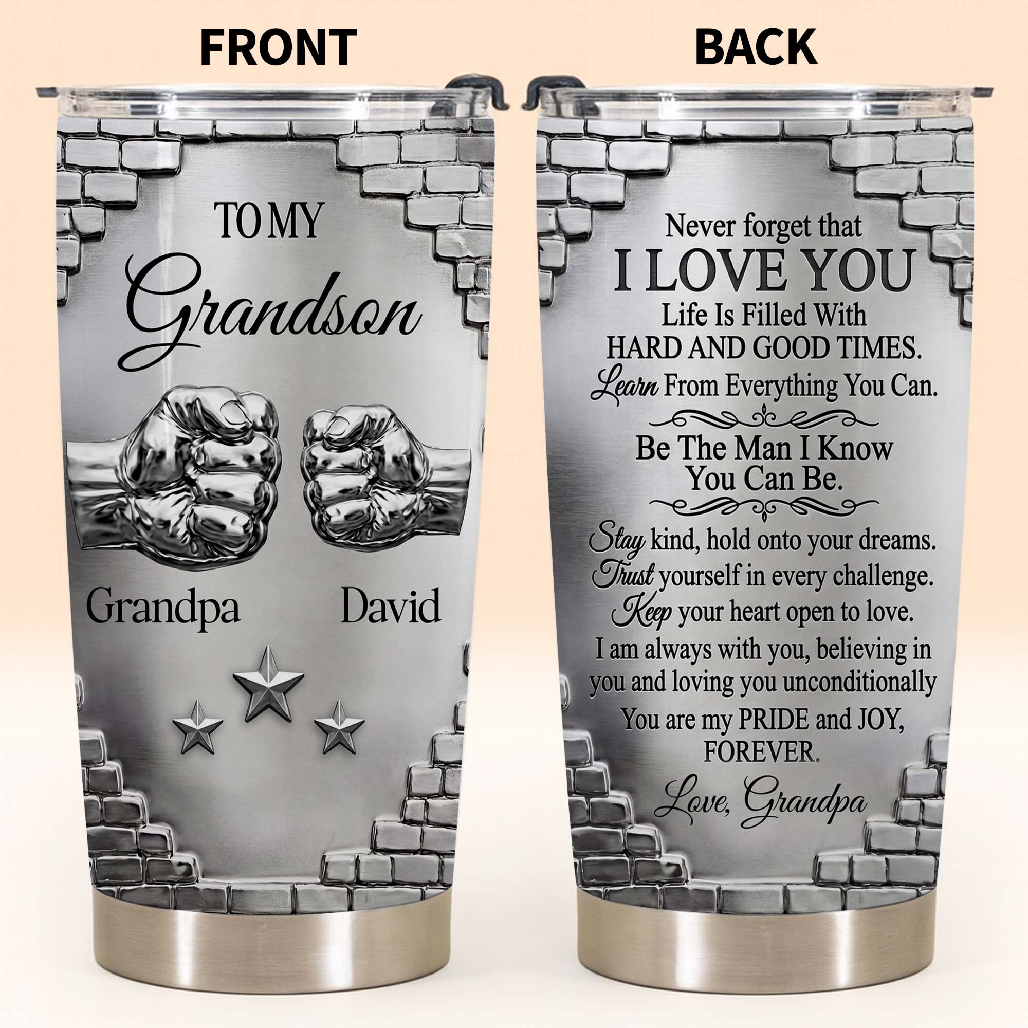Personalized 20oz Stainless Steel Tumbler for Grandson Gift