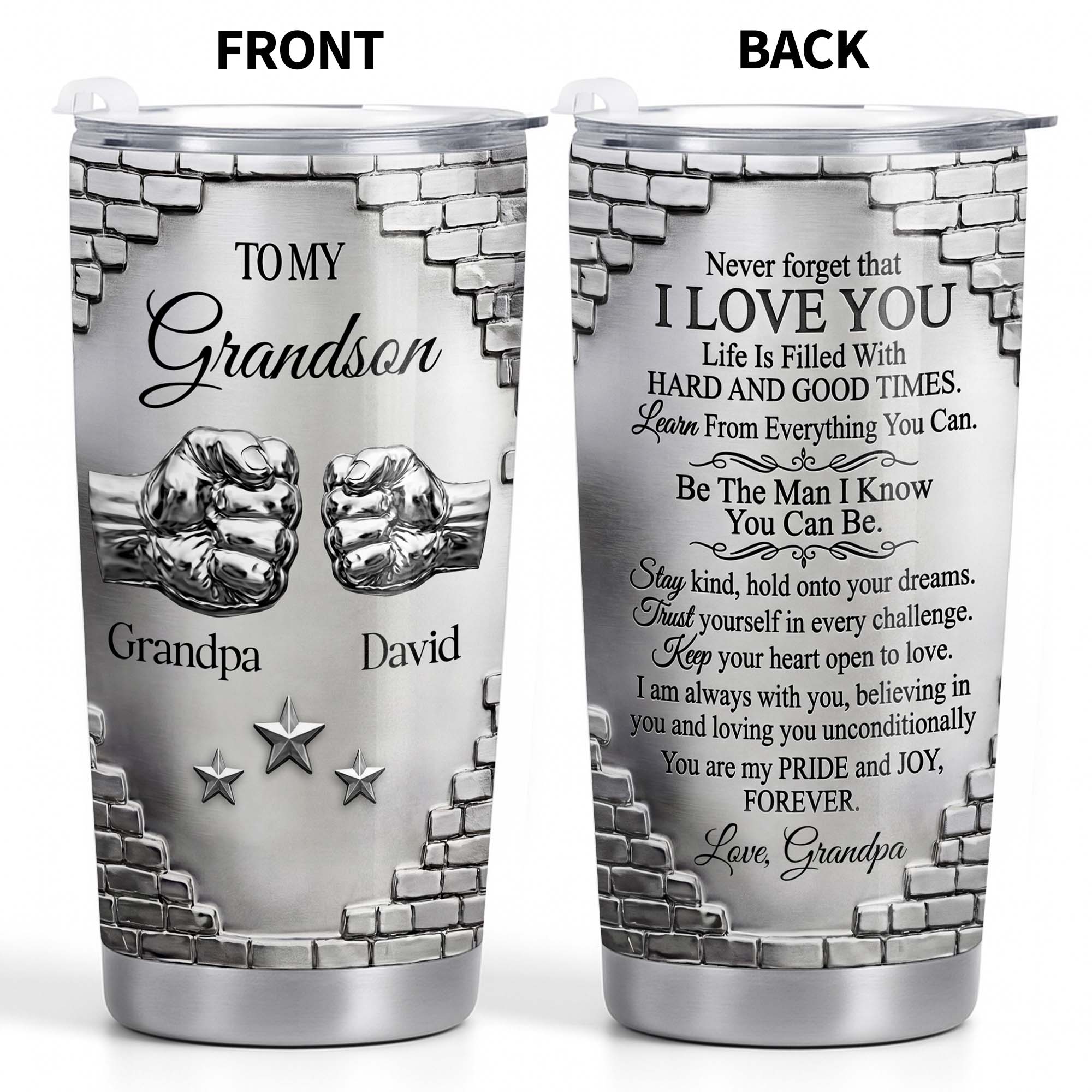 Personalized 20oz Stainless Steel Tumbler for Grandson Gift