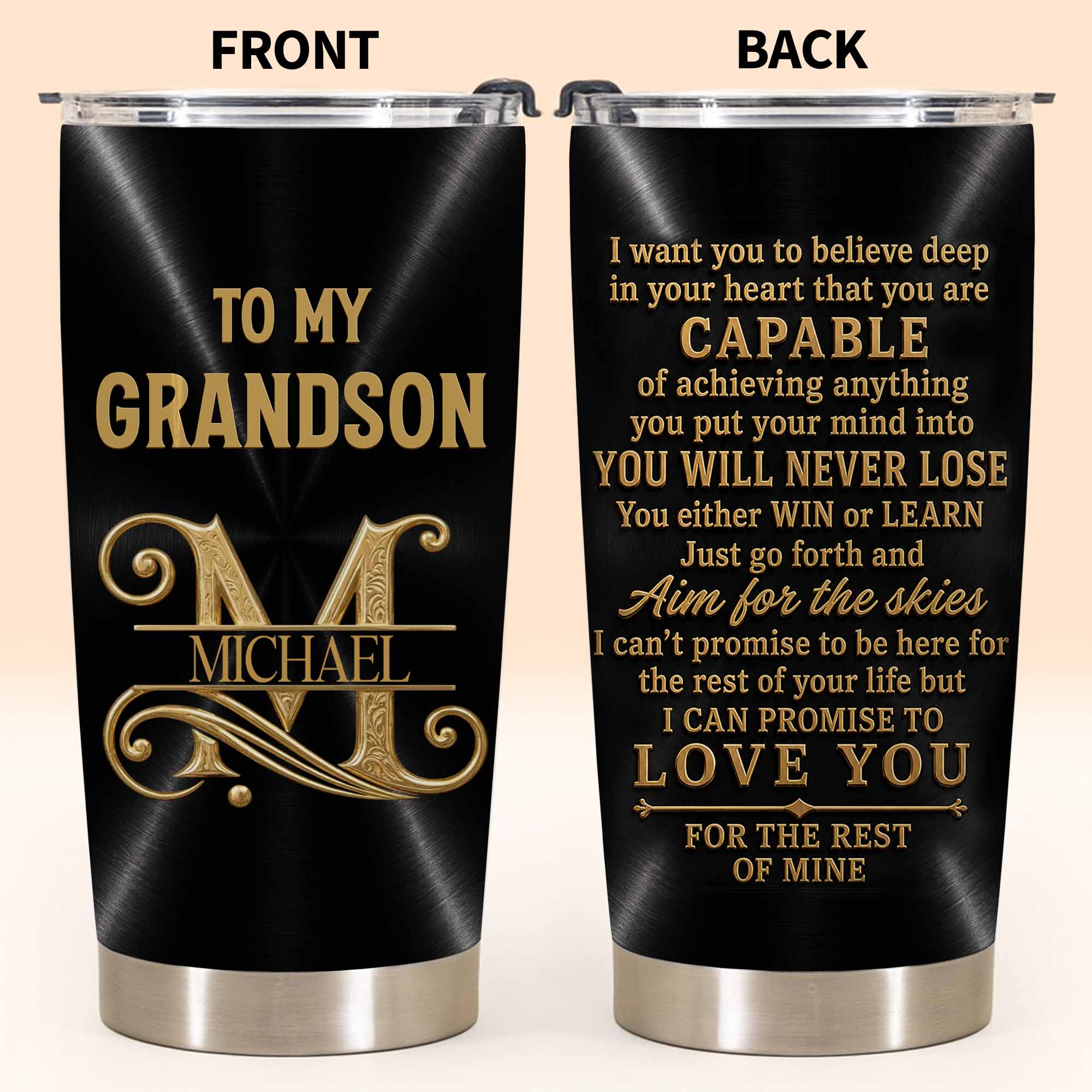 Personalized Stainless Steel Tumbler 20oz Custom Name Gift for Grandson