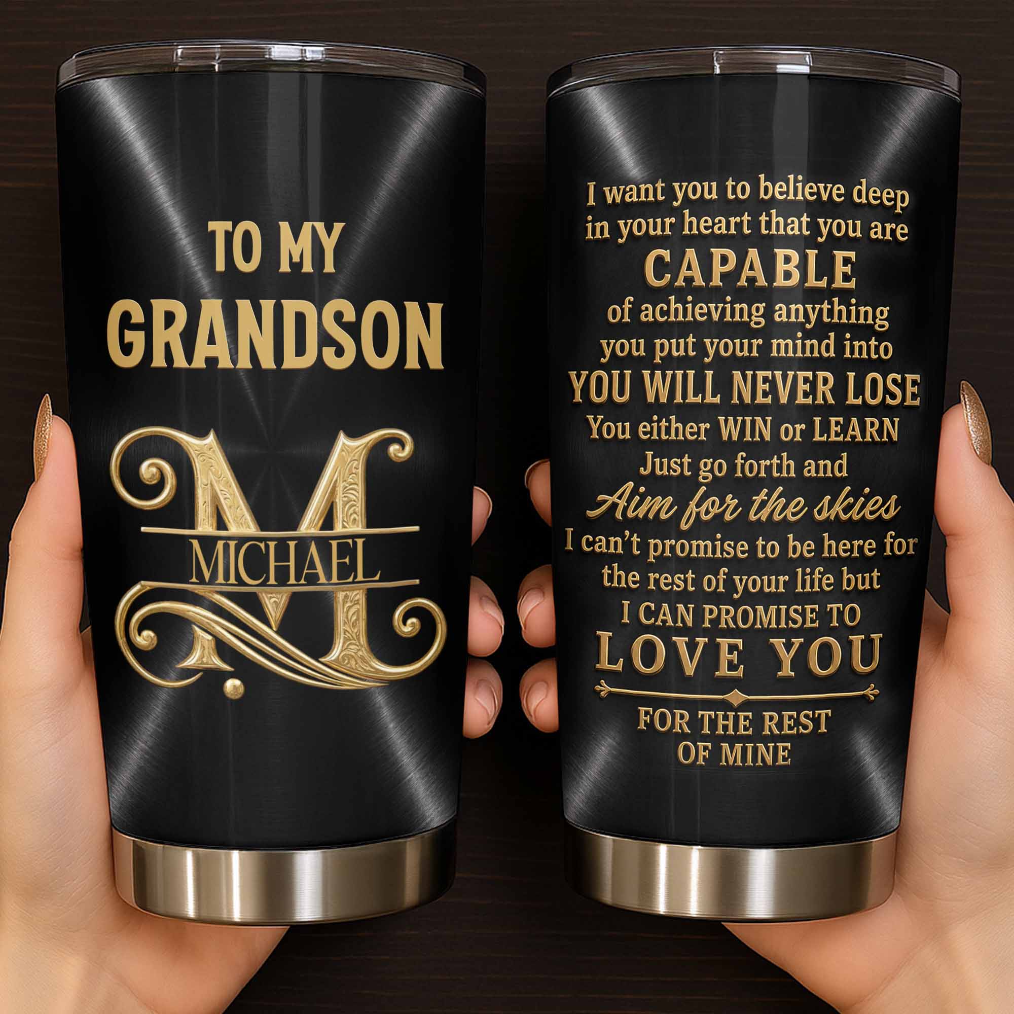 Personalized Stainless Steel Tumbler 20oz Custom Name Gift for Grandson