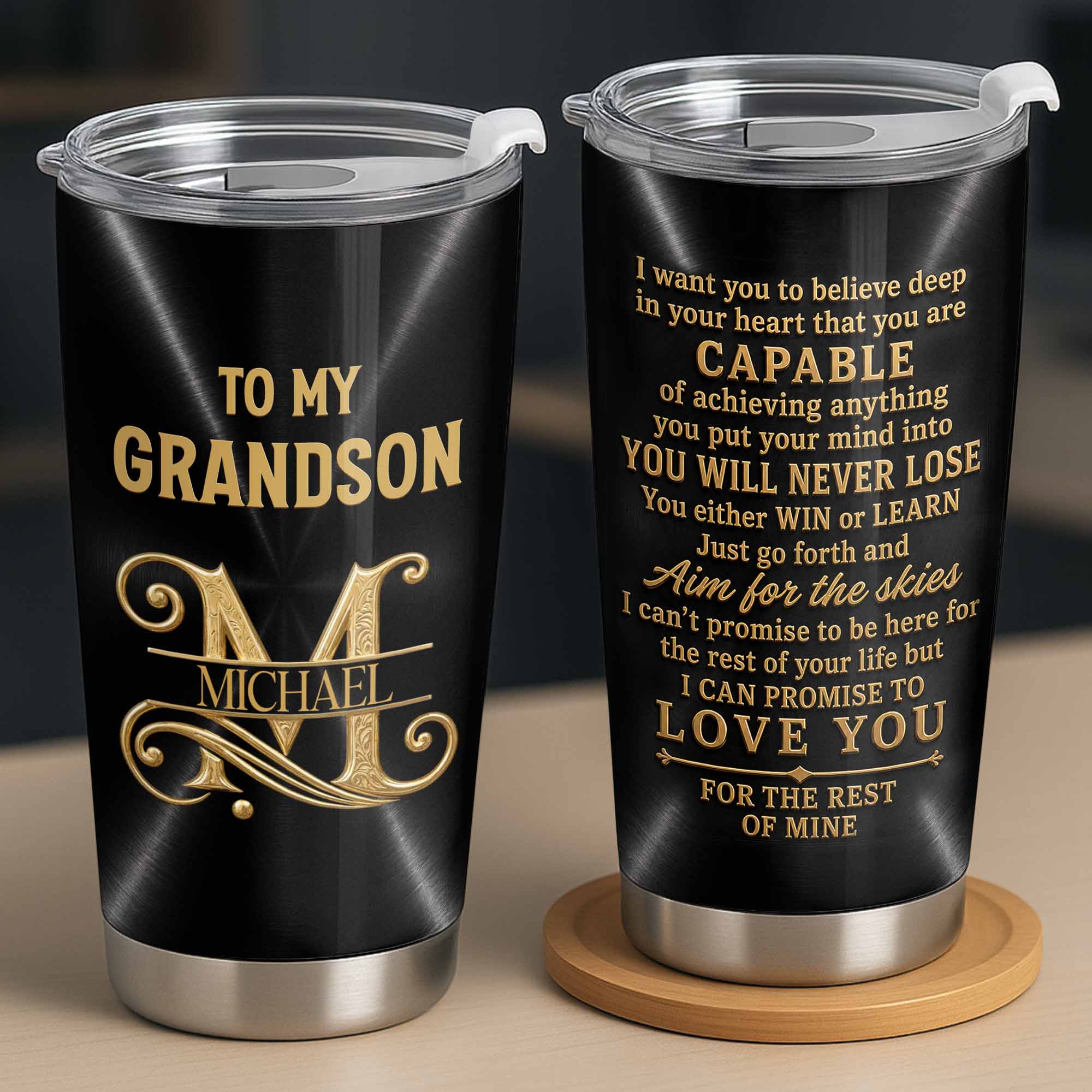Personalized Stainless Steel Tumbler 20oz Custom Name Gift for Grandson