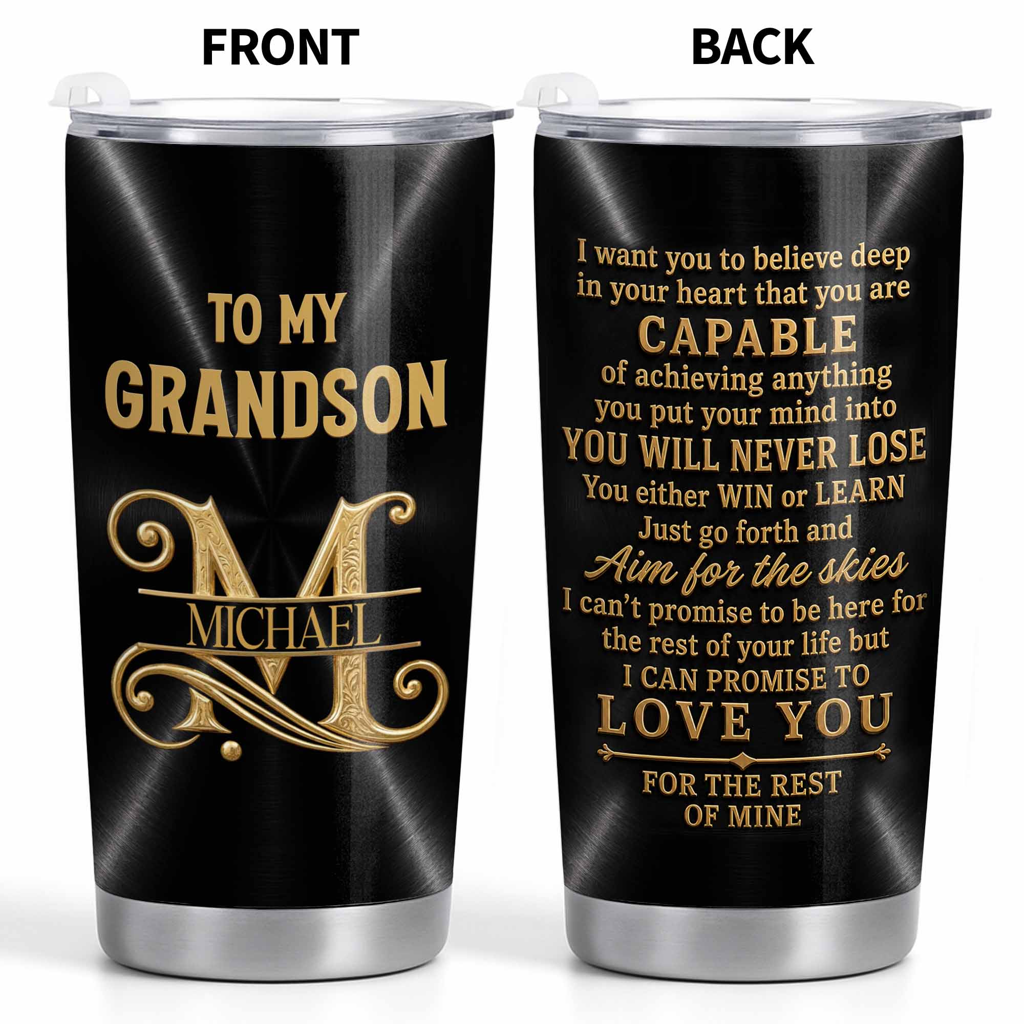 Personalized Stainless Steel Tumbler 20oz Custom Name Gift for Grandson