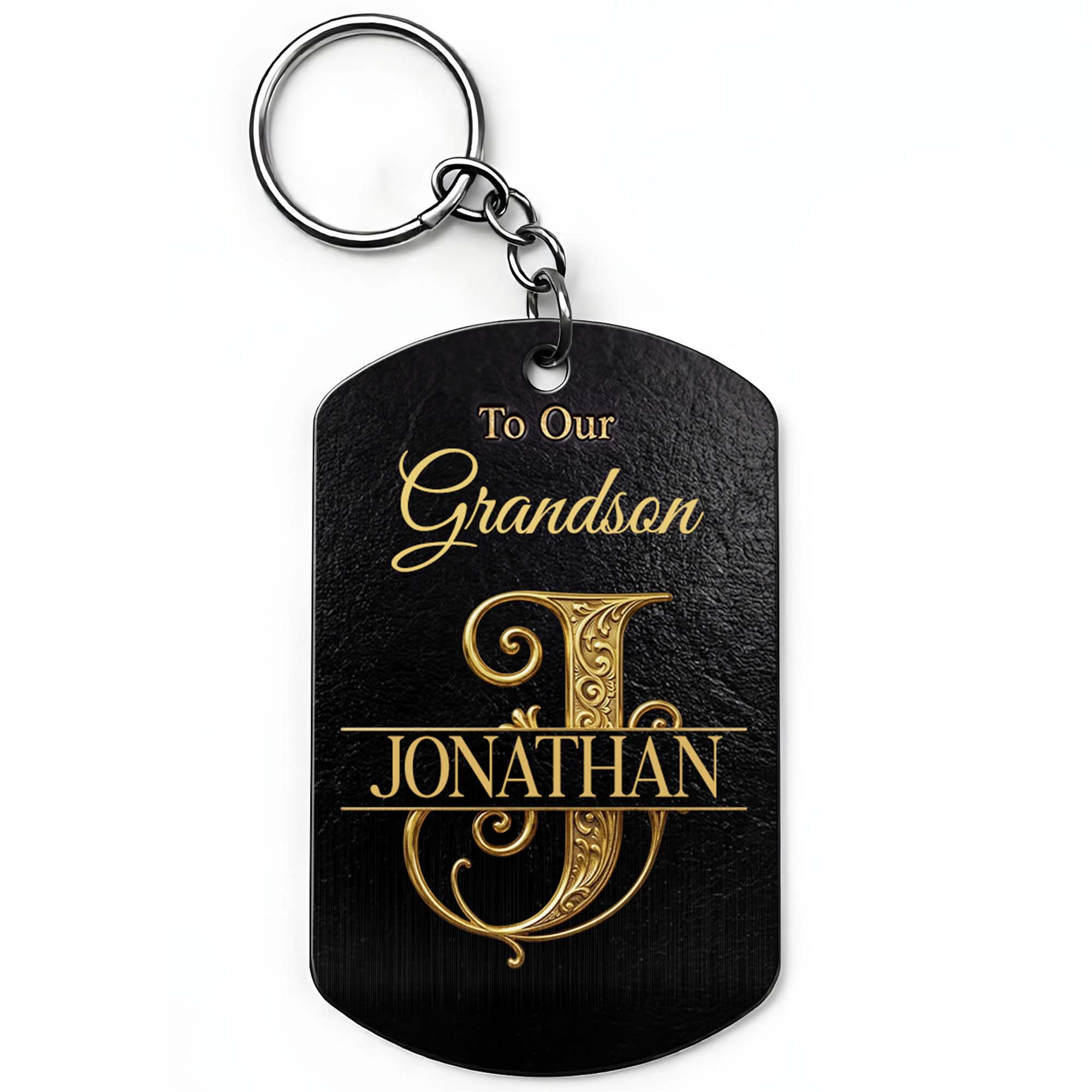 Personalized Stainless Steel Keychain for Grandson with Initial Monogram