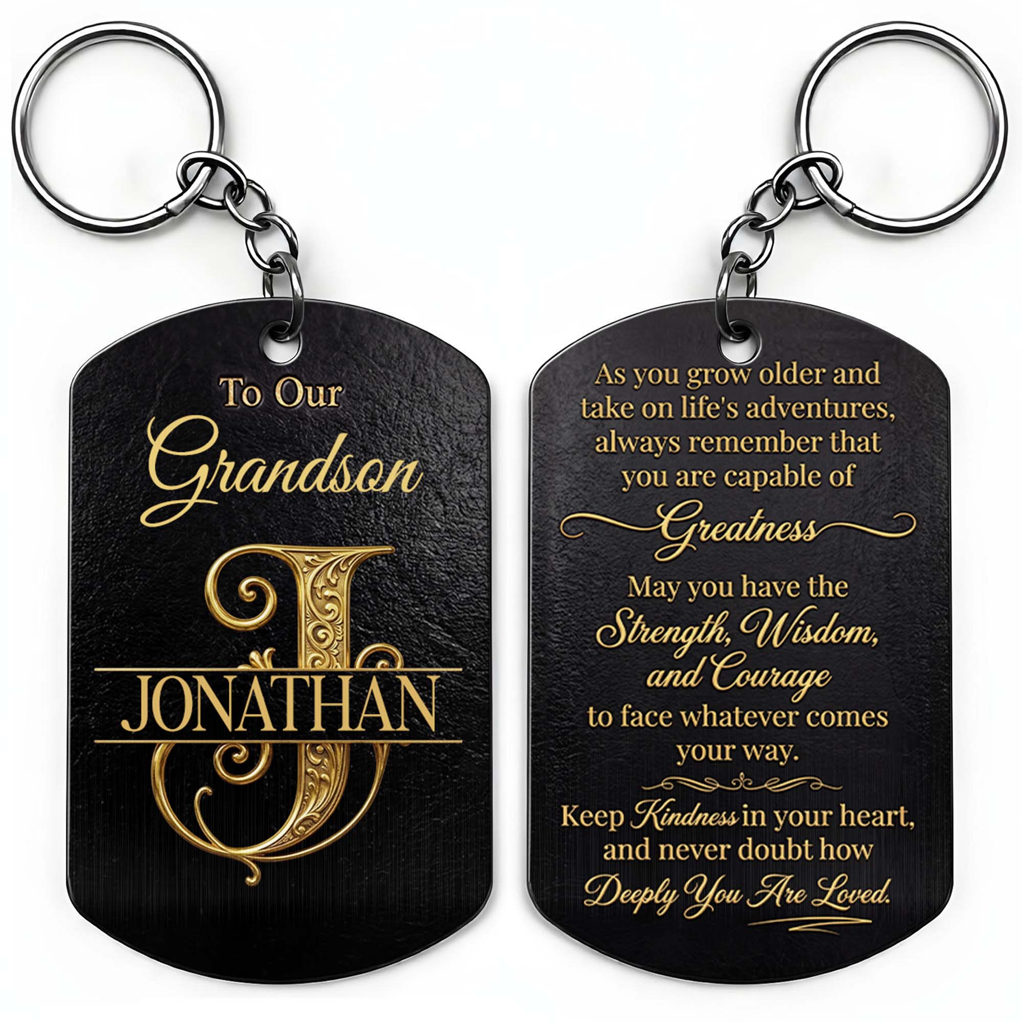 Personalized Stainless Steel Keychain for Grandson with Initial Monogram
