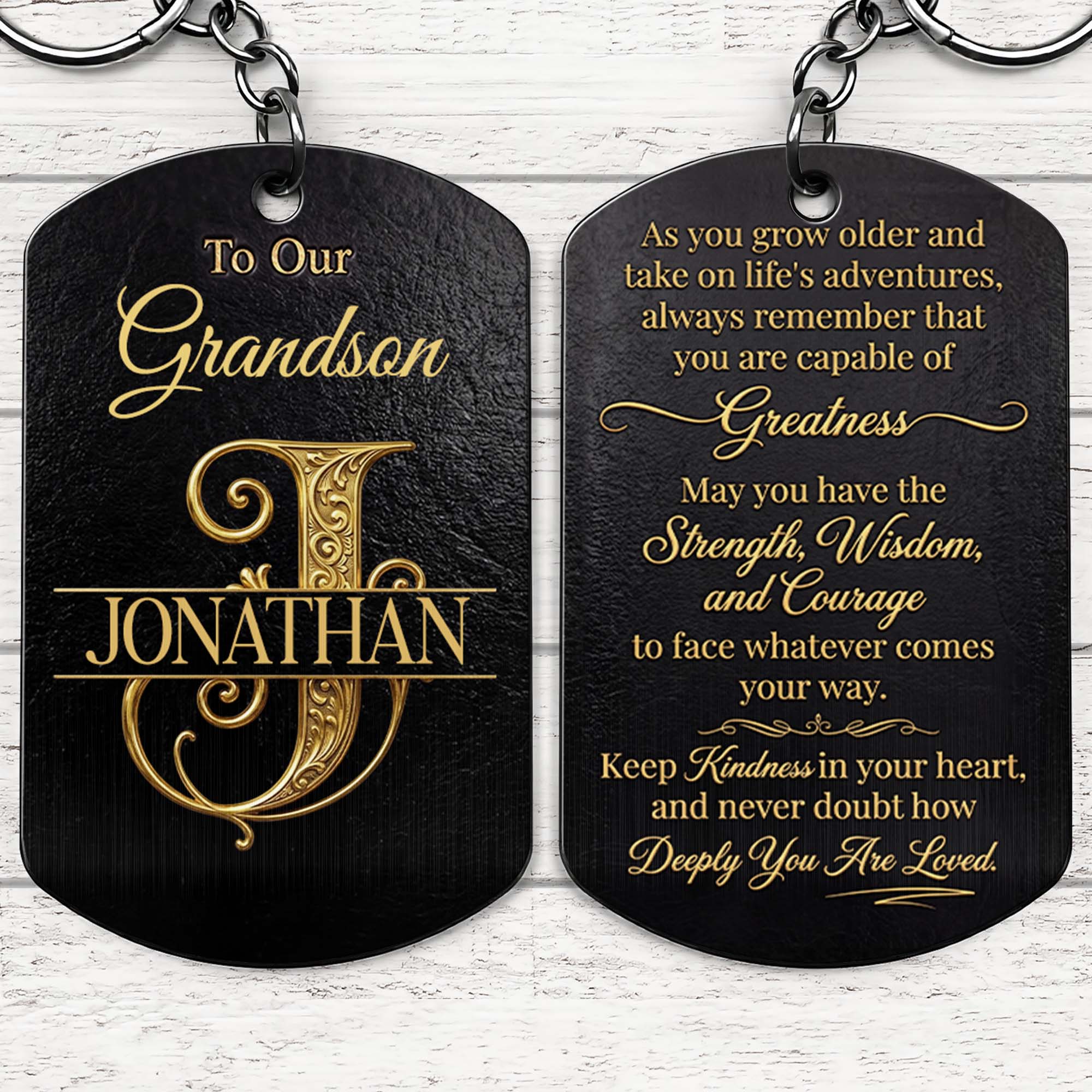 Personalized Stainless Steel Keychain for Grandson with Initial Monogram