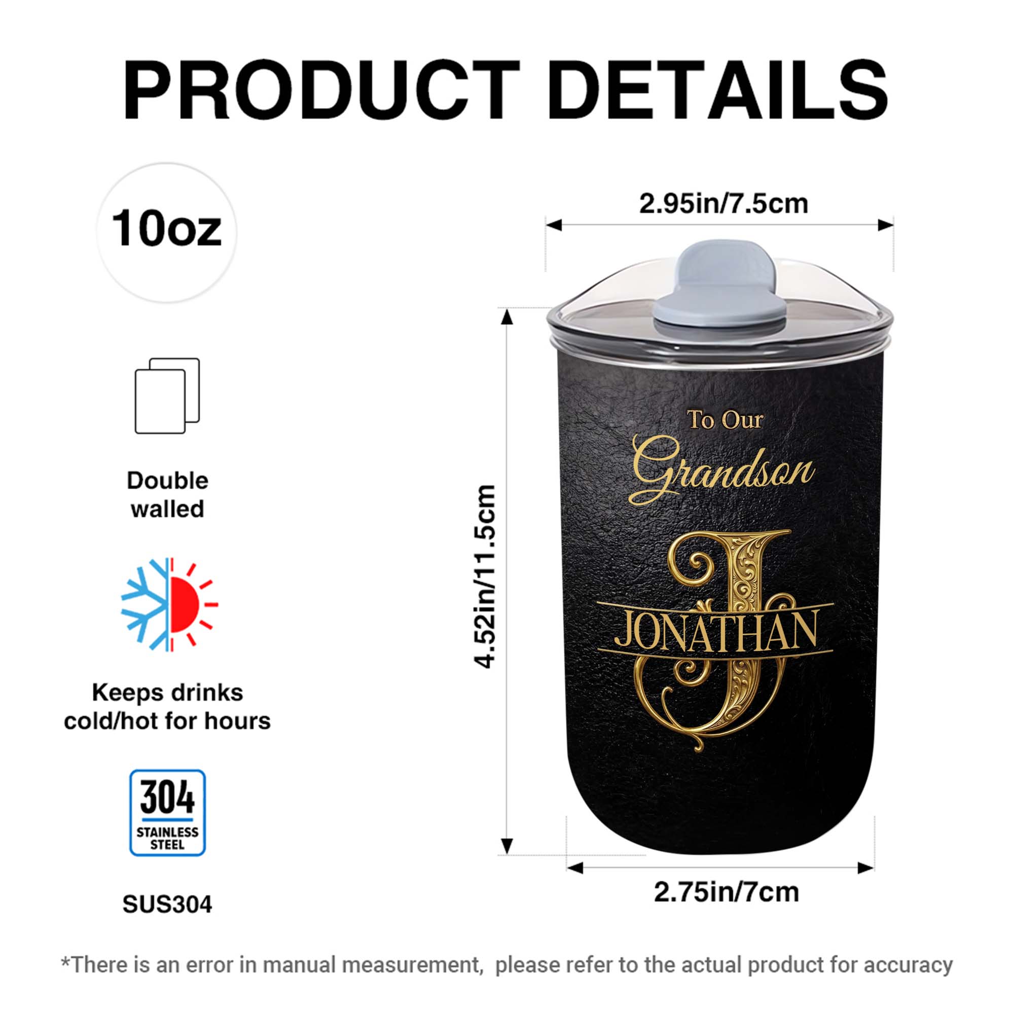 Personalized Monogram Initial 10oz Tumbler for Grandson