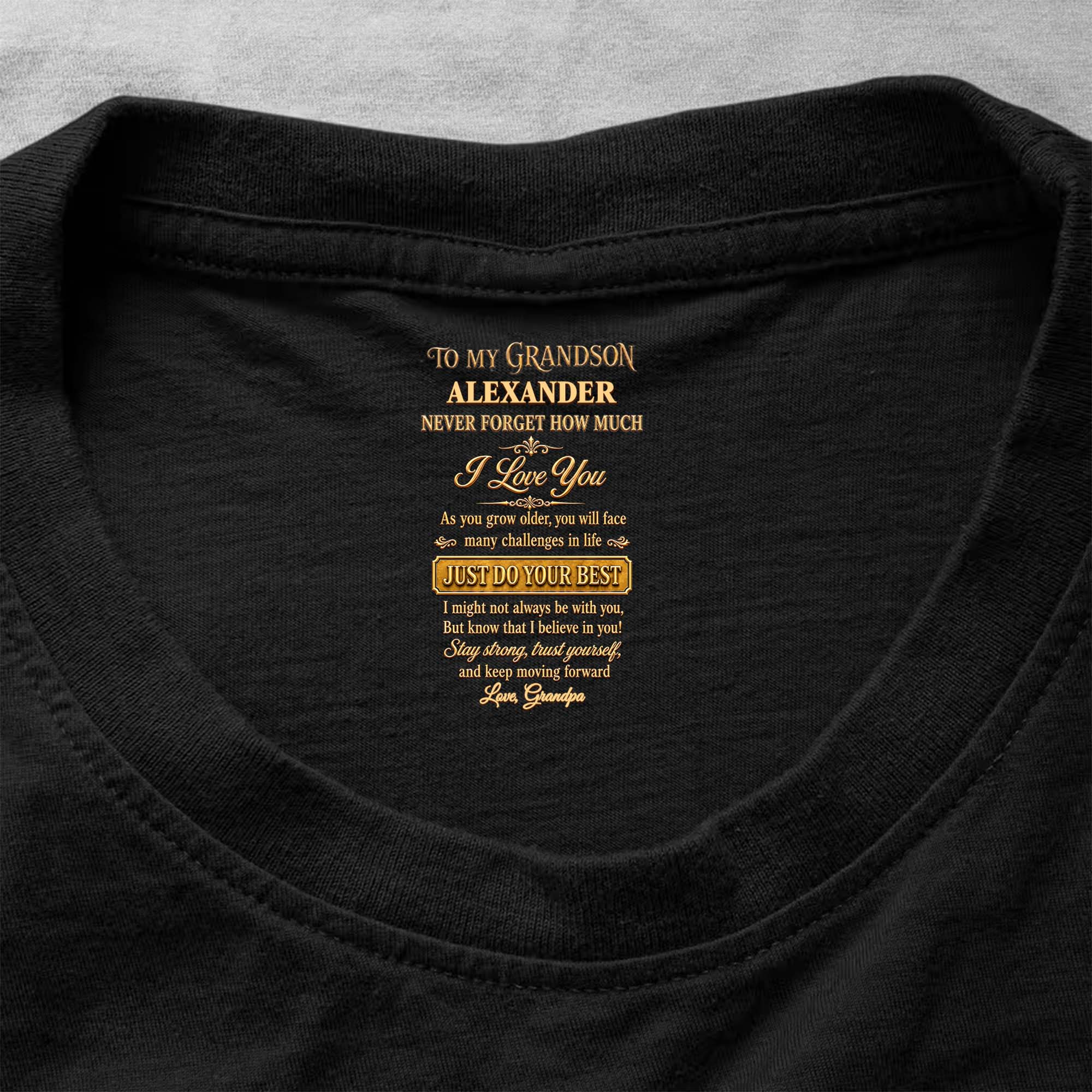 Personalized Inside Neck Print T-Shirt for Grandson Gift