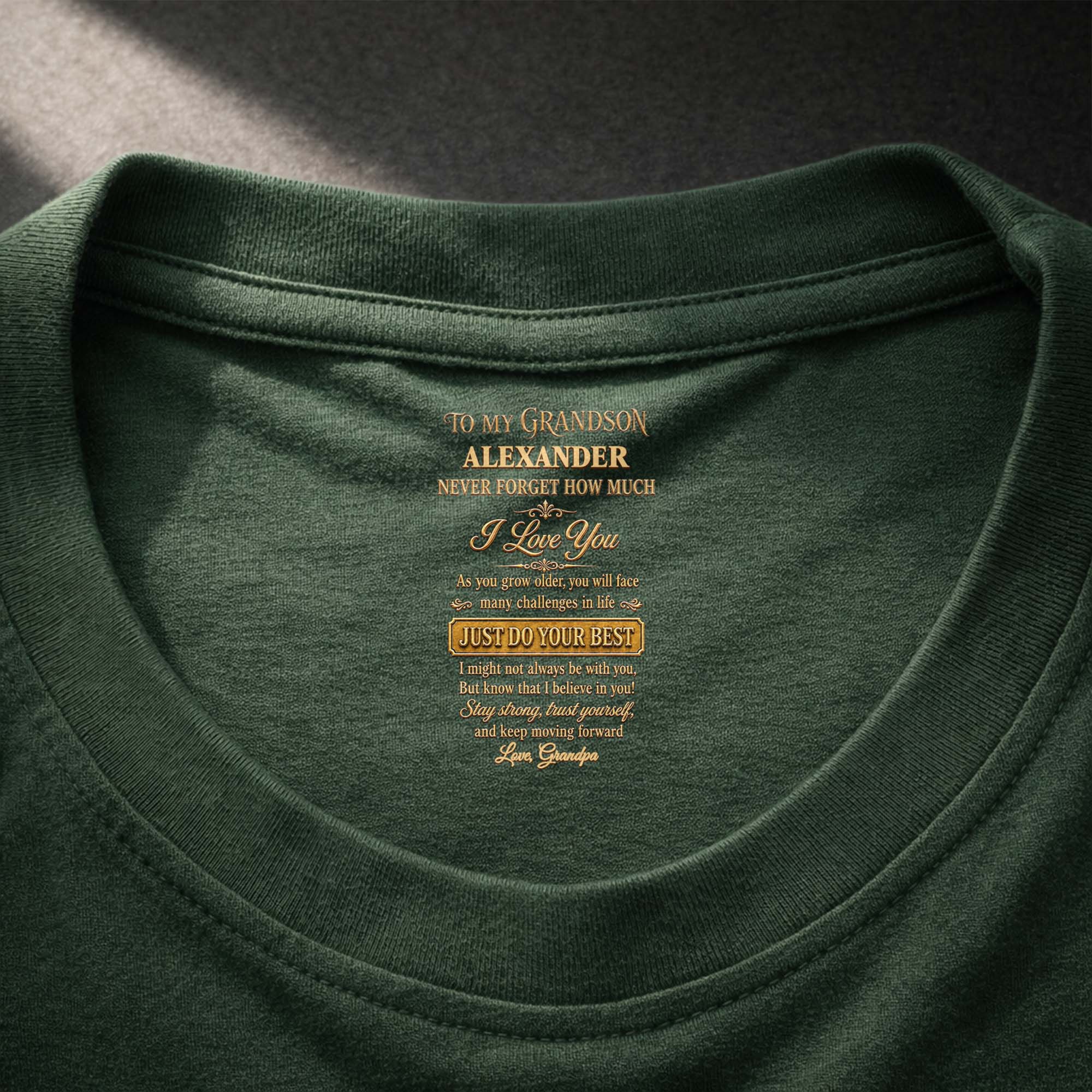 Personalized Inside Neck Print T-Shirt for Grandson Gift