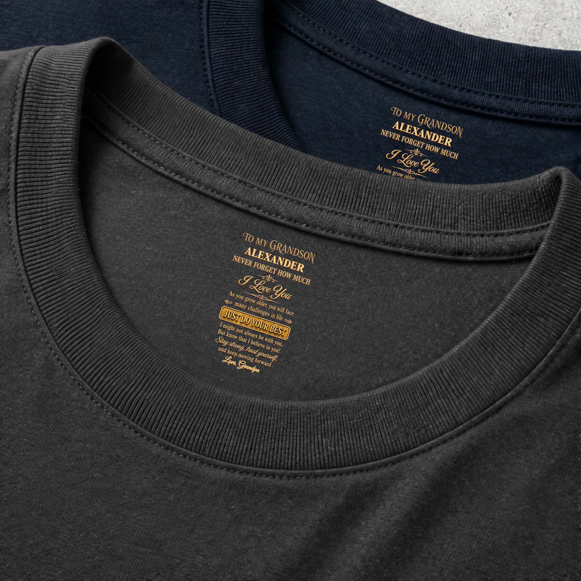 Personalized Inside Neck Print T-Shirt for Grandson Gift