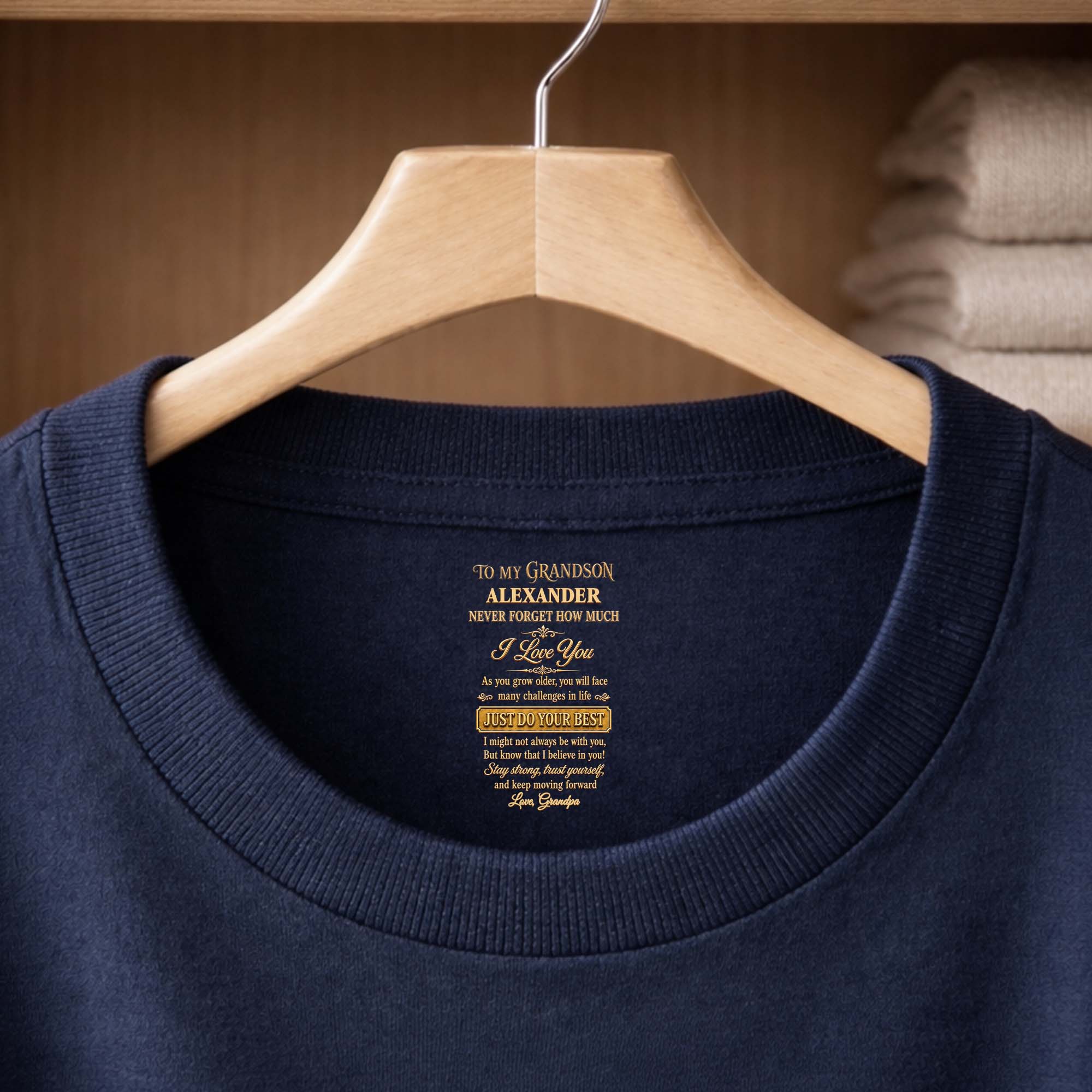 Personalized Inside Neck Print T-Shirt for Grandson Gift