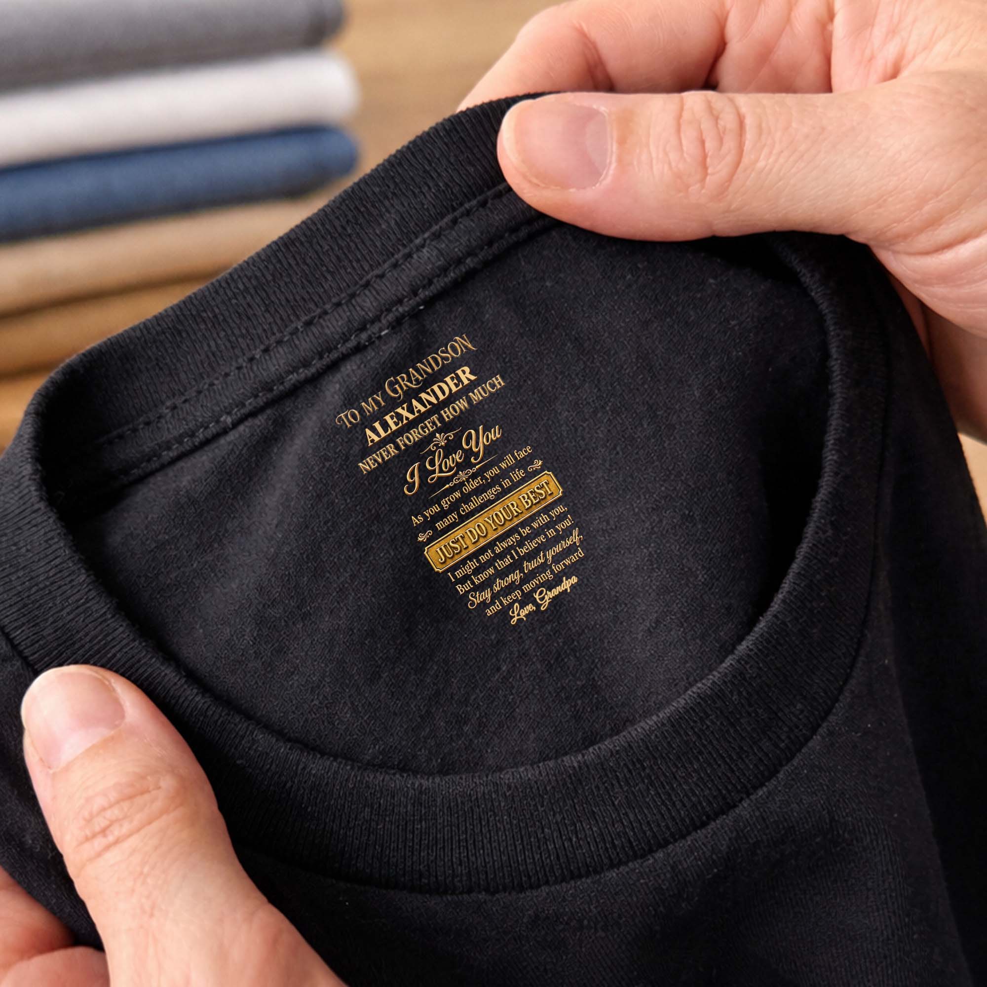 Personalized Inside Neck Print T-Shirt for Grandson Gift