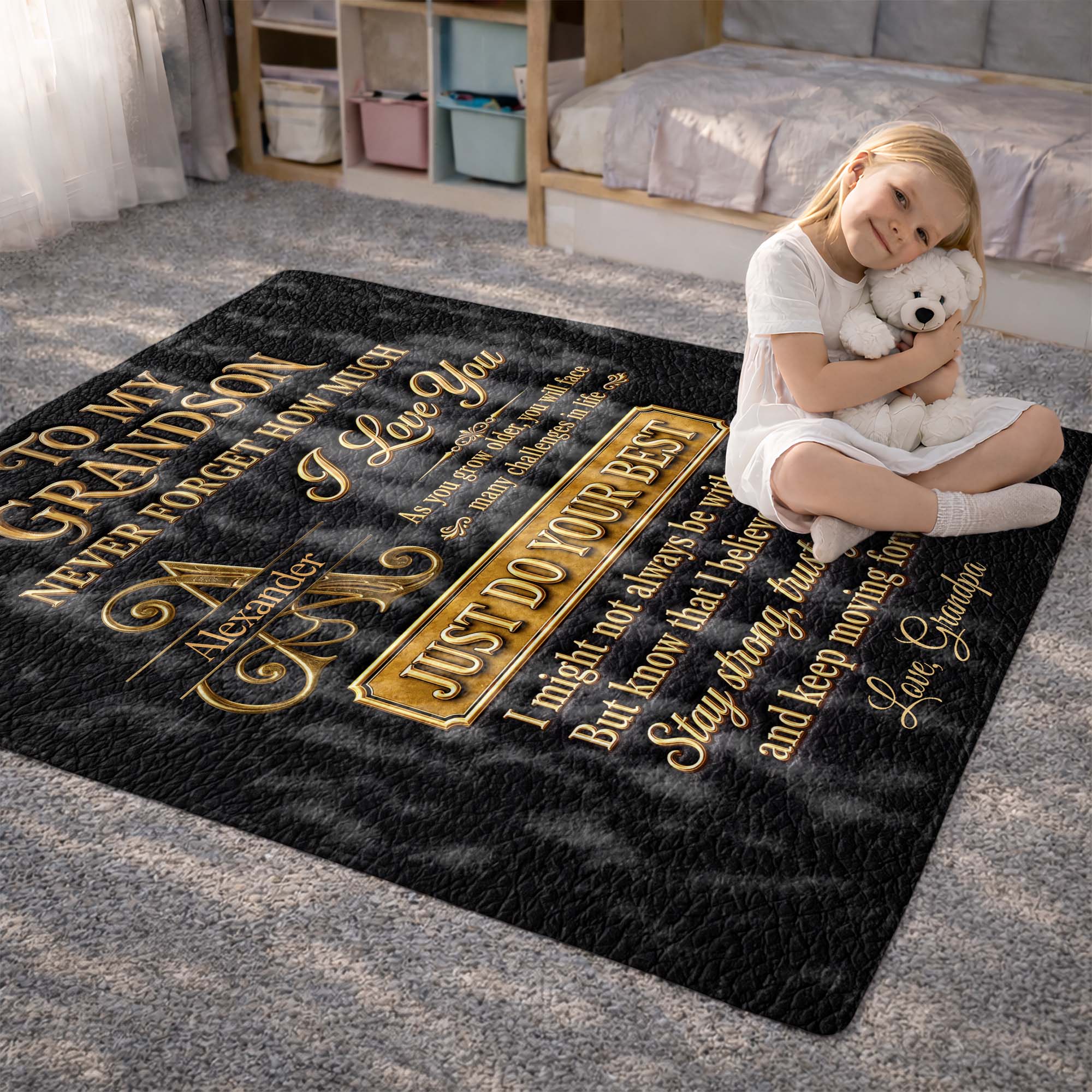 Personalized Leather Texture Blanket Custom Name Gift for Grandson