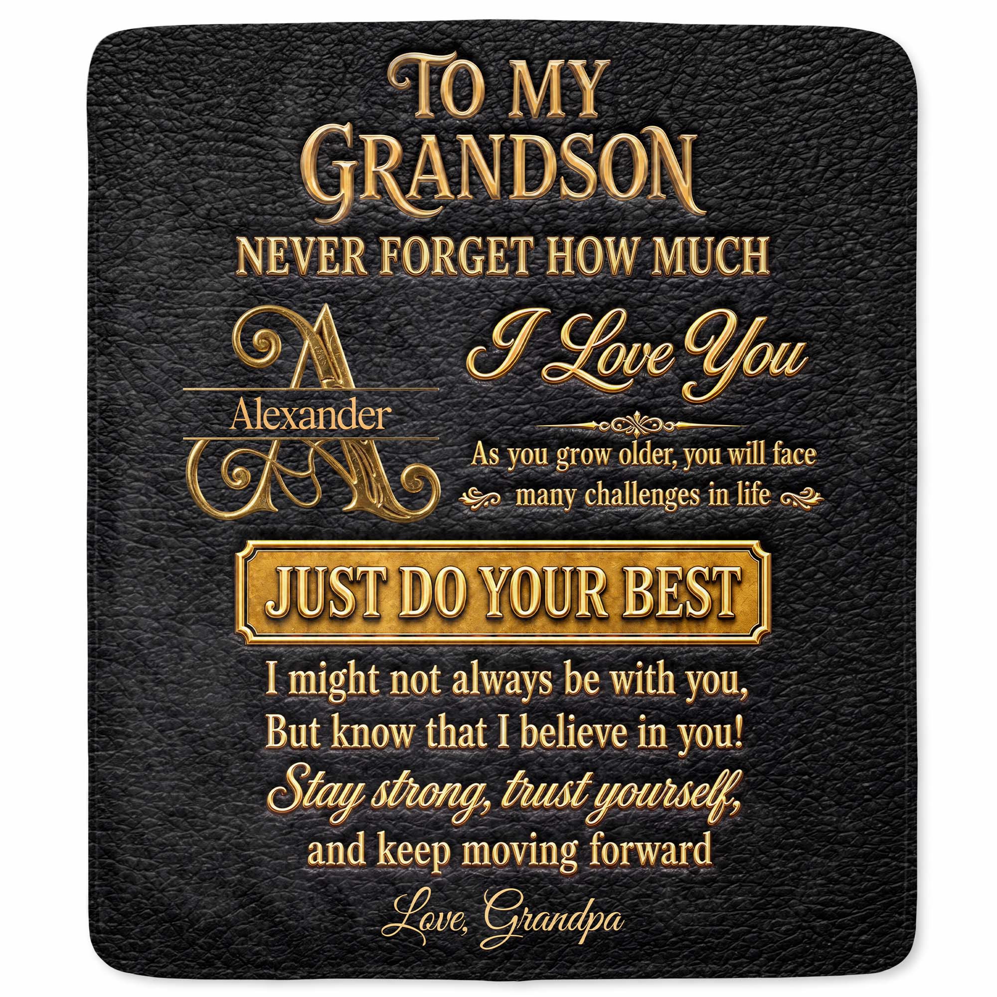 Personalized Leather Texture Blanket Custom Name Gift for Grandson