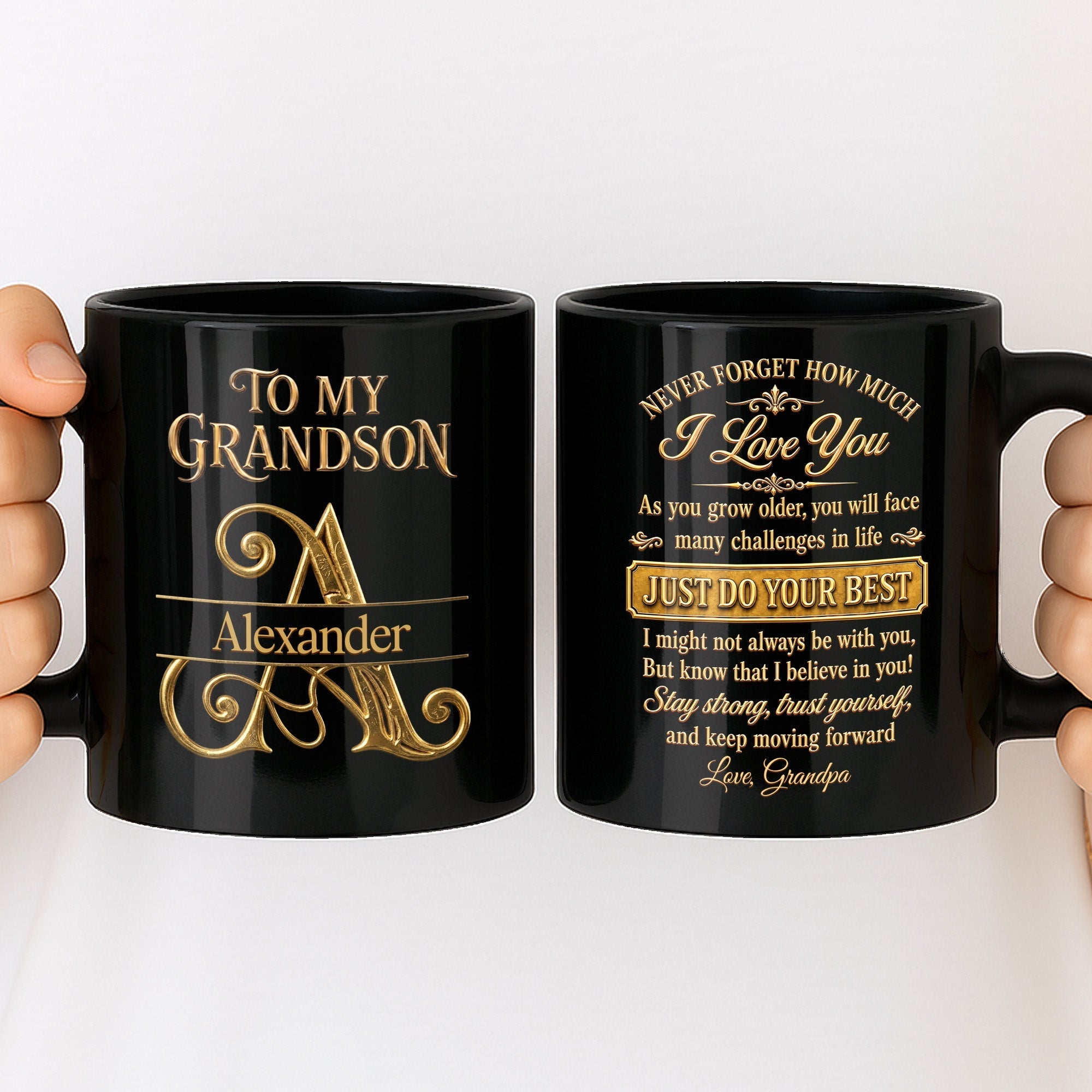 Personalized Black Mug Custom Message Gift for Grandson