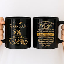 Load image into Gallery viewer, Personalized Black Mug Custom Message Gift for Grandson
