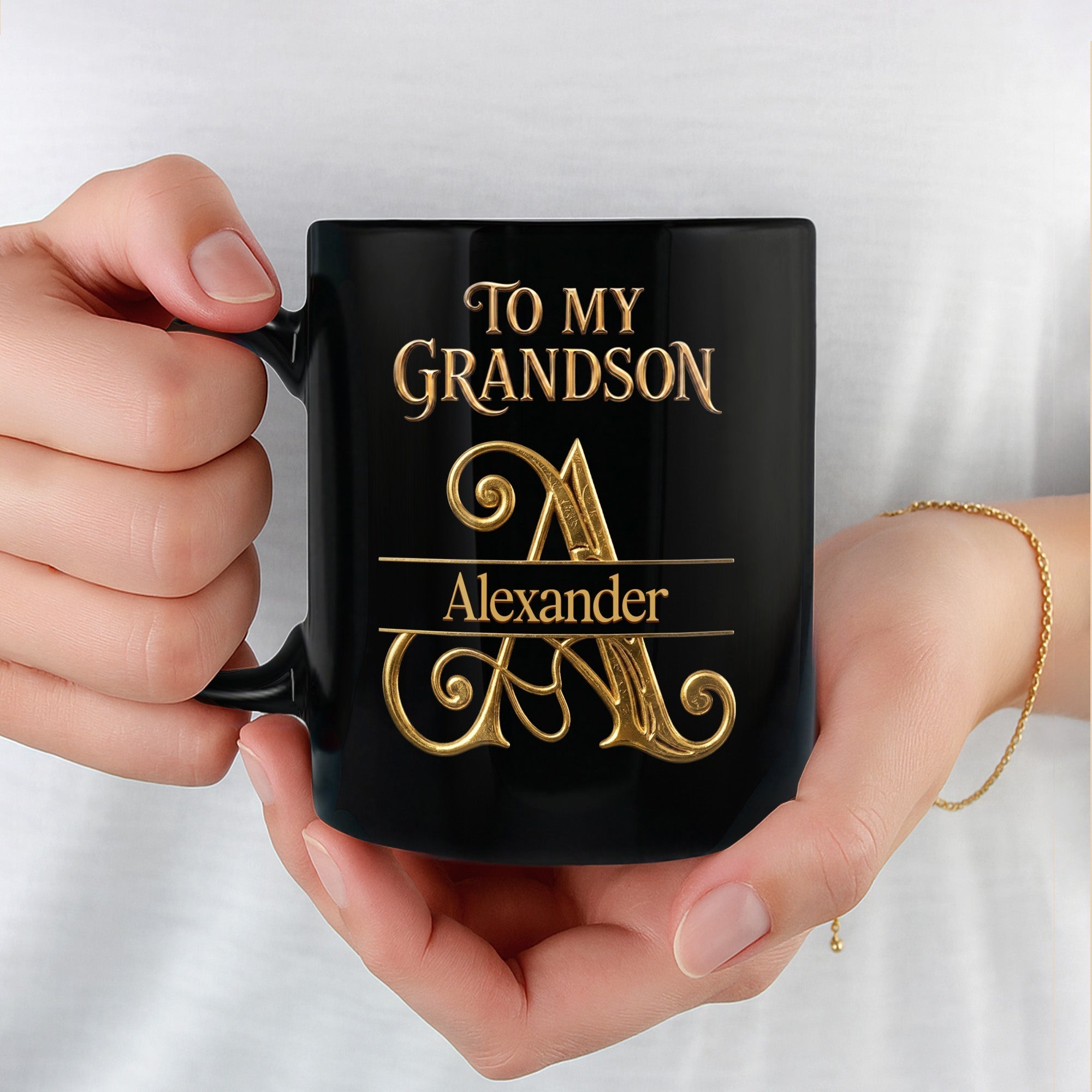 Personalized Black Mug Custom Message Gift for Grandson