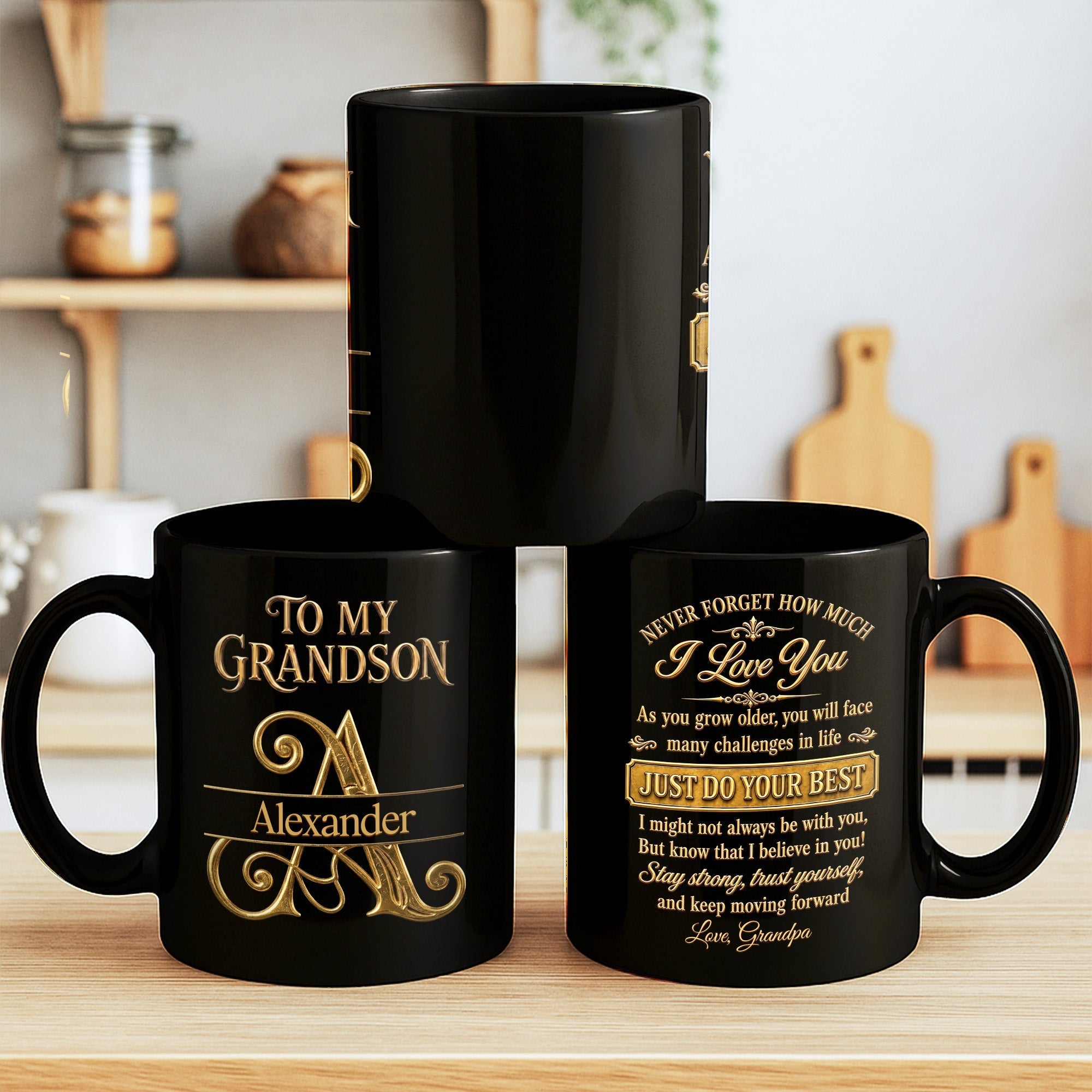 Personalized Black Mug Custom Message Gift for Grandson