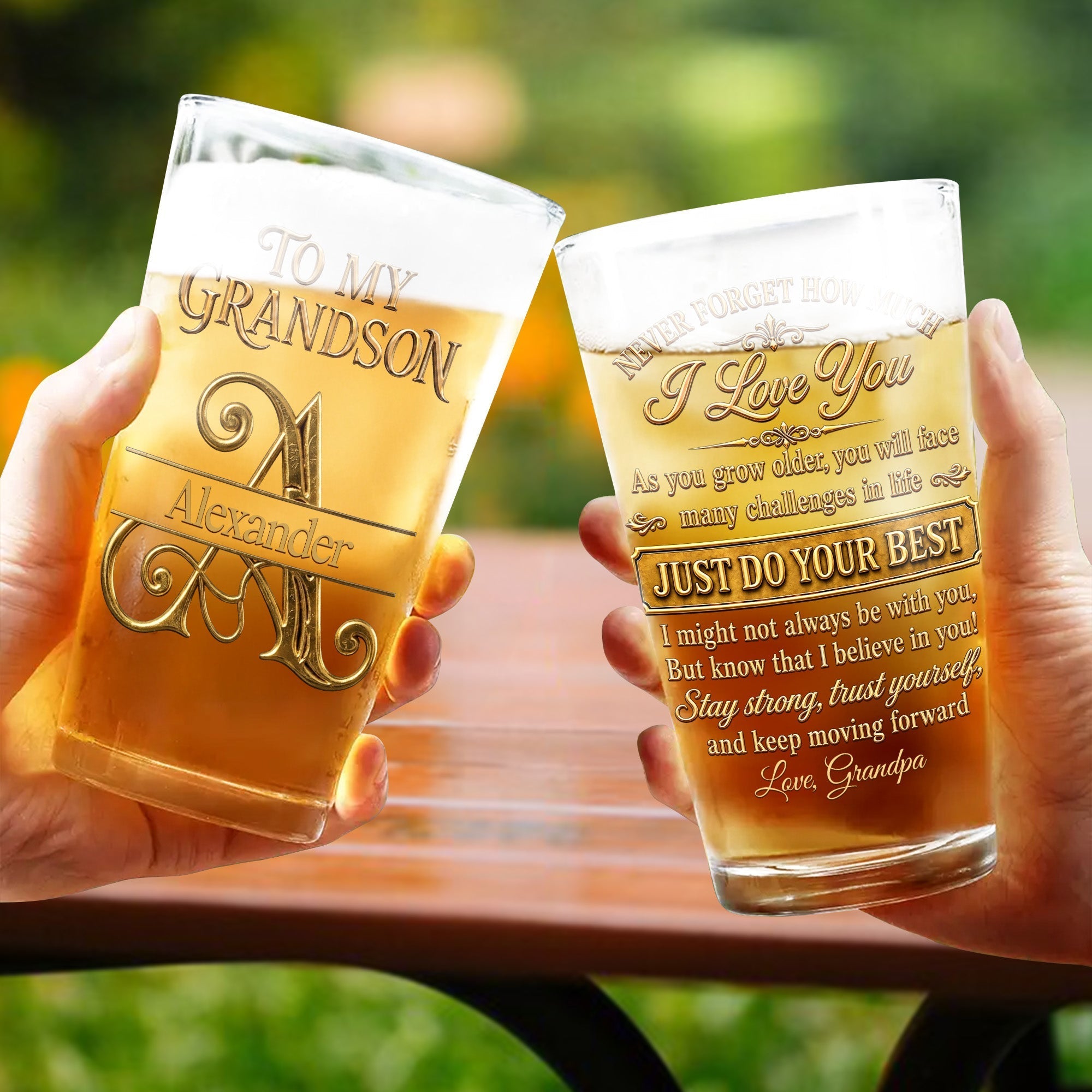 Personalized Beer Glass Custom Name Gift for Grandson