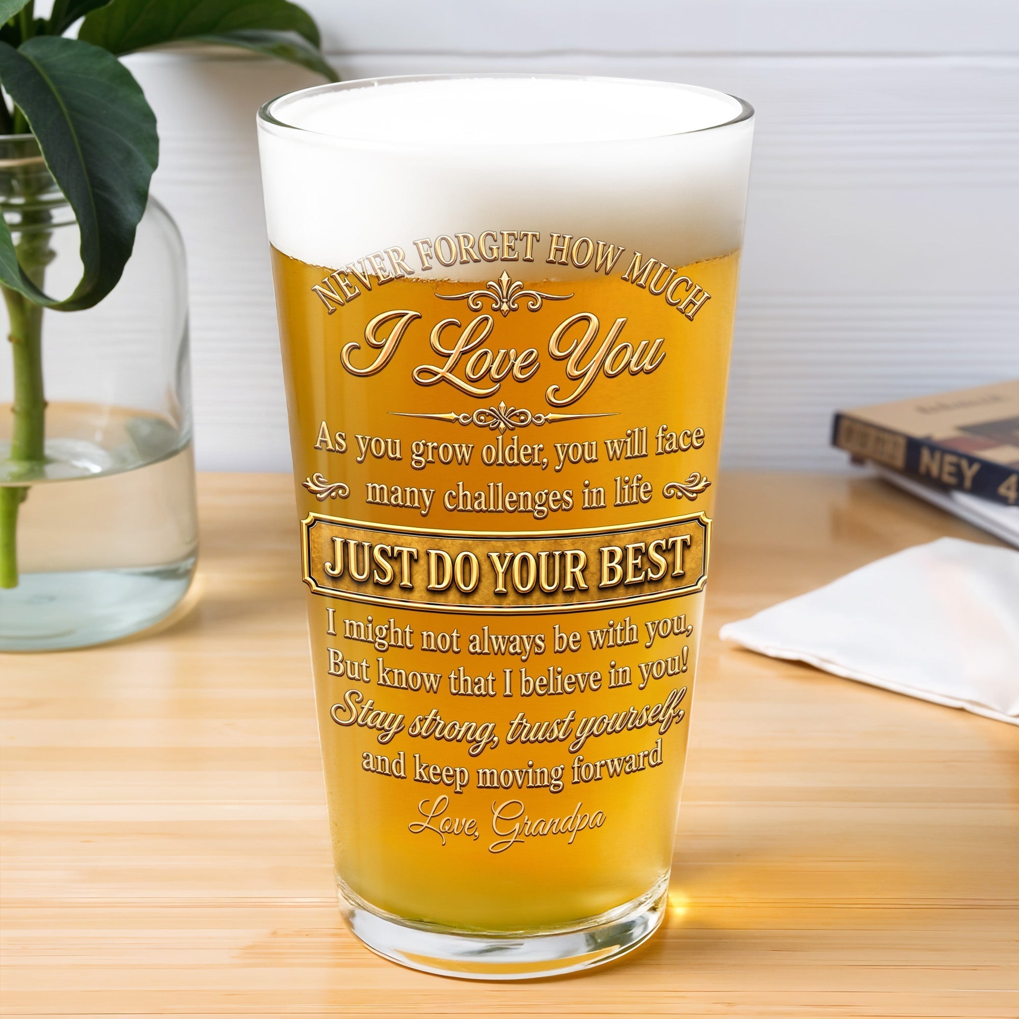 Personalized Beer Glass Custom Name Gift for Grandson