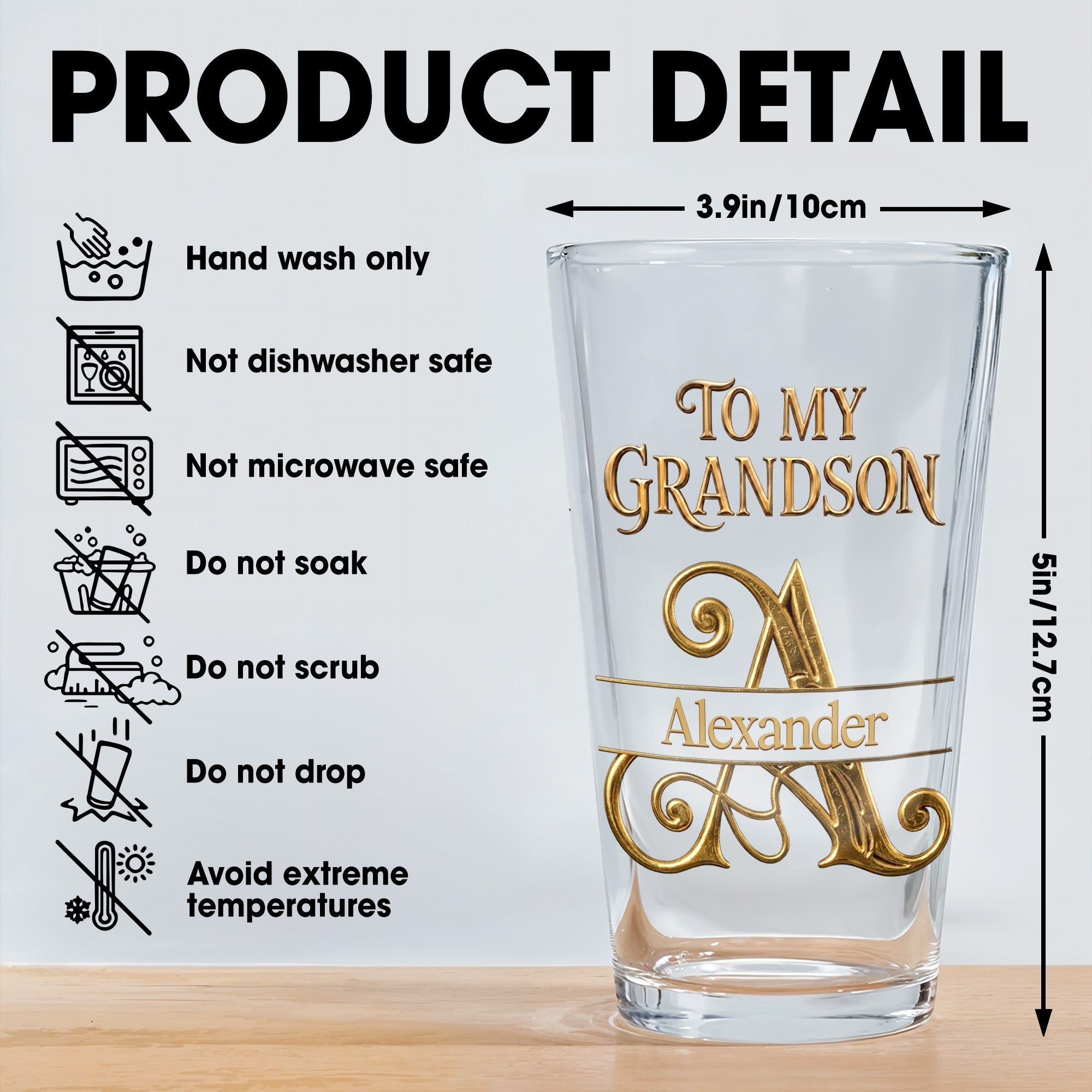 Personalized Beer Glass Custom Name Gift for Grandson