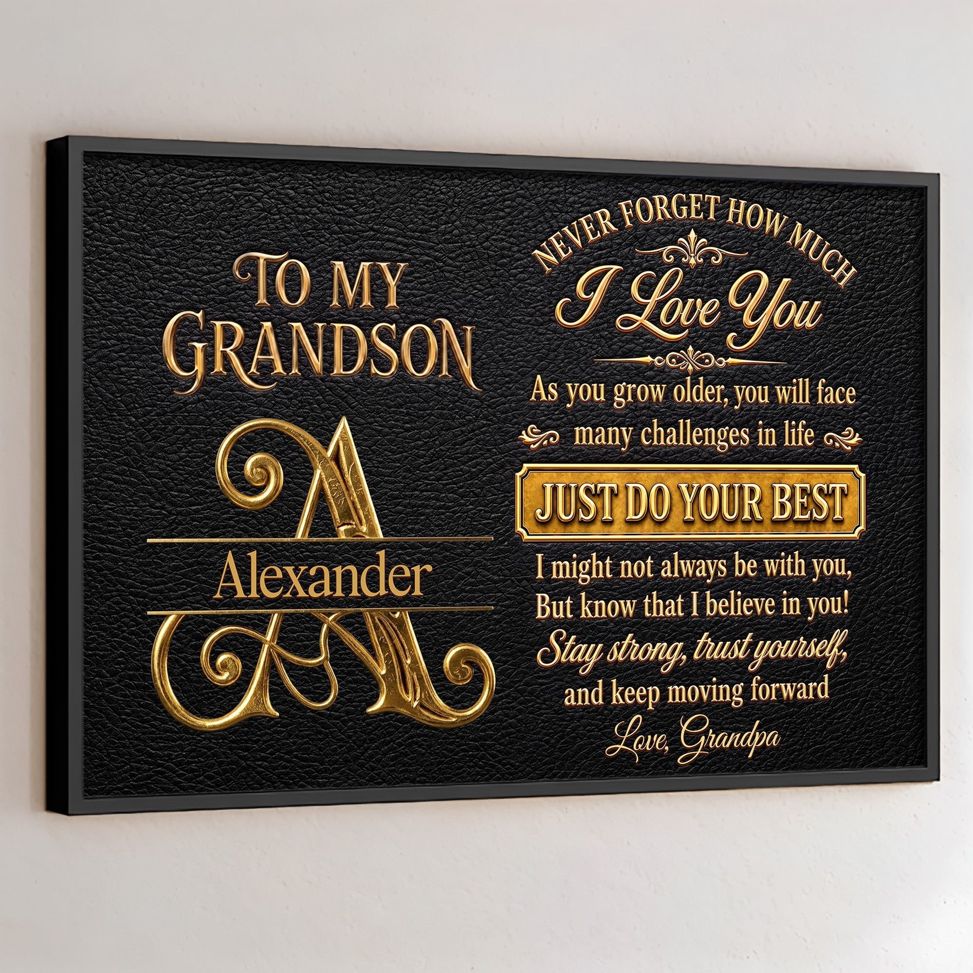 Personalized 3D Golden Initial Poster Gift for Grandson