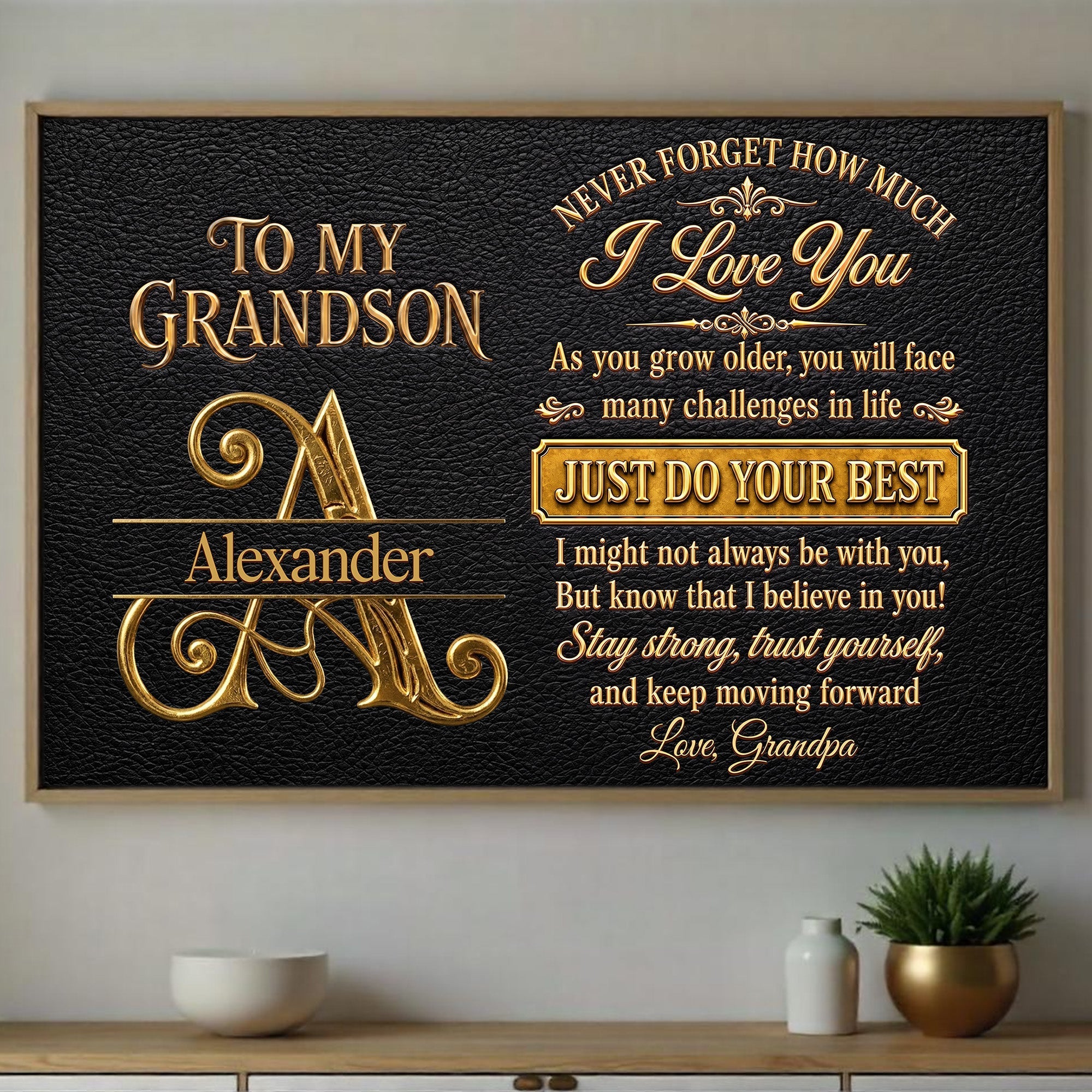 Personalized 3D Golden Initial Poster Gift for Grandson