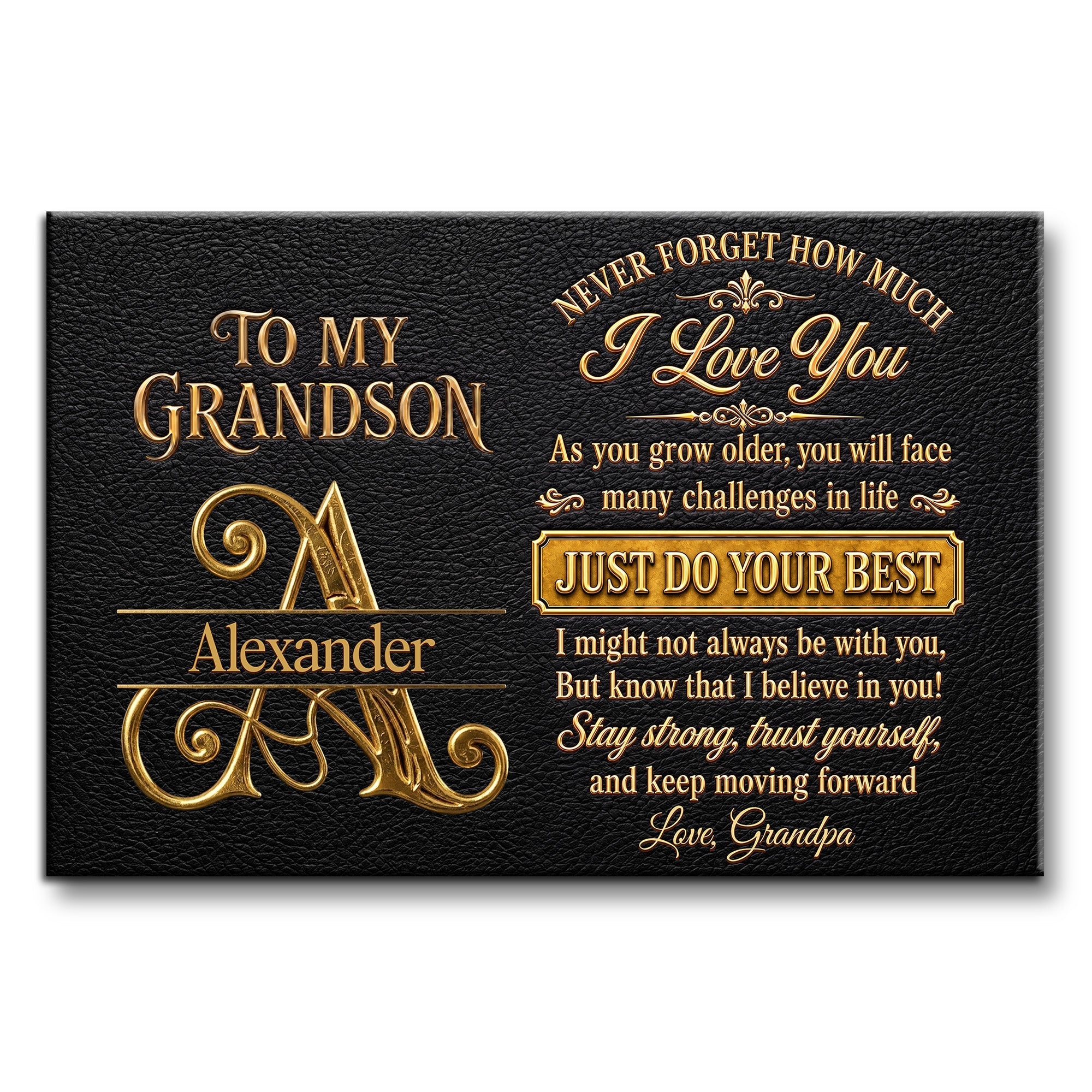 Personalized 3D Golden Initial Poster Gift for Grandson