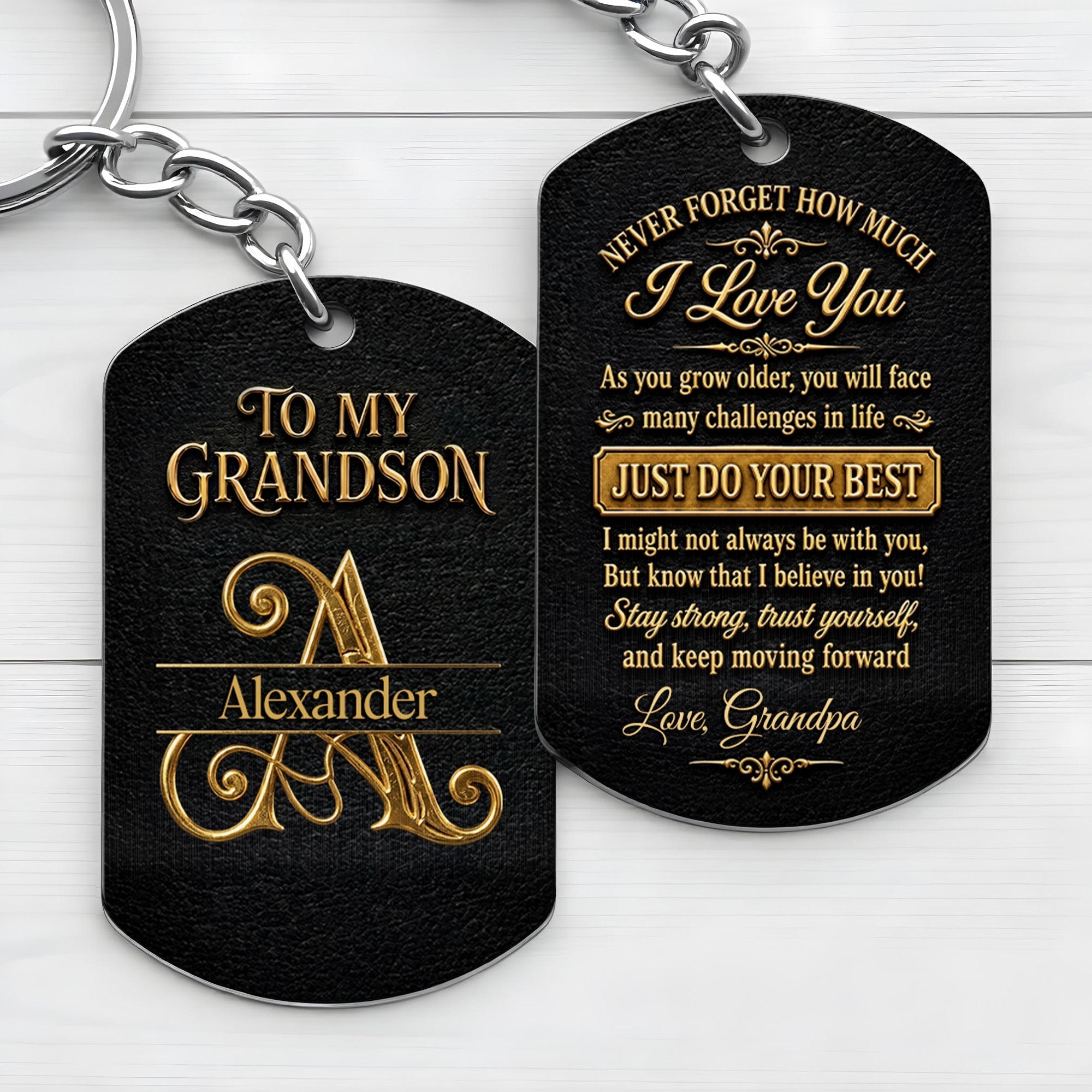 Personalized Stainless Steel Keychain for Grandson Love Note Gift
