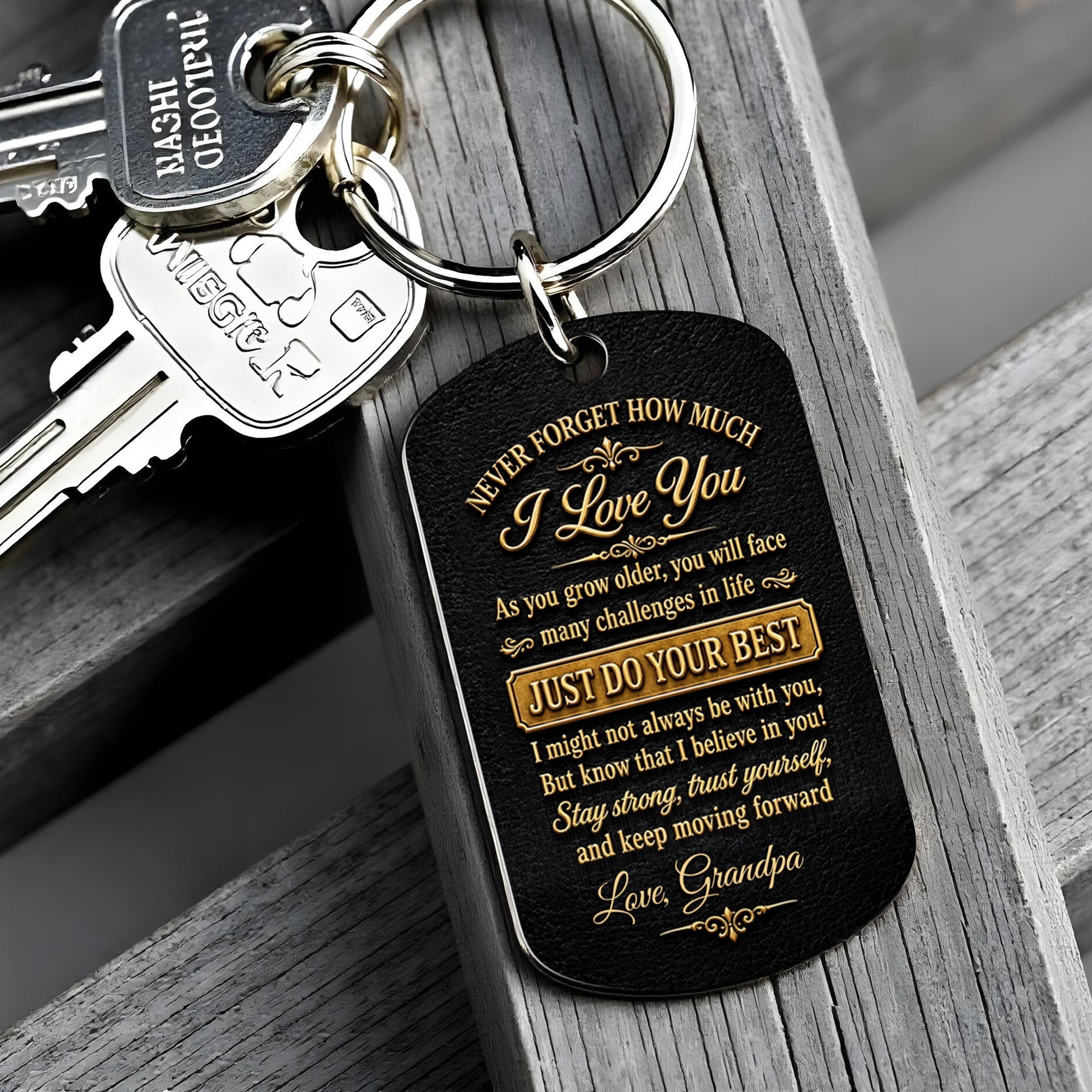 Personalized Stainless Steel Keychain for Grandson Love Note Gift