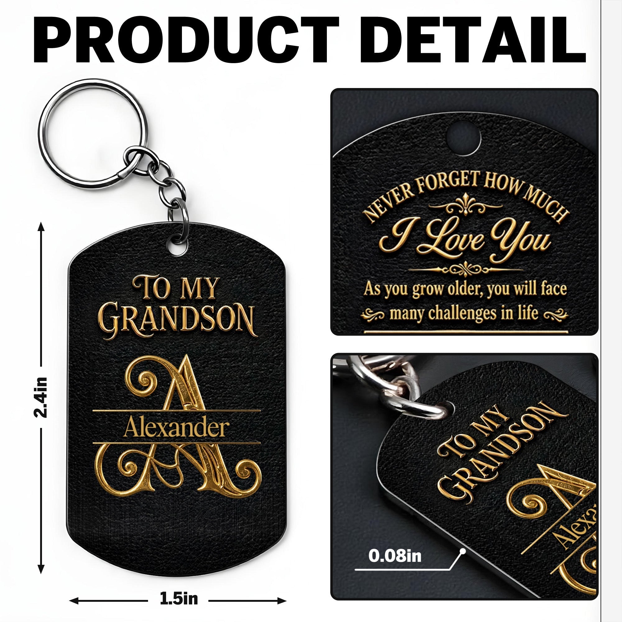 Personalized Stainless Steel Keychain for Grandson Love Note Gift
