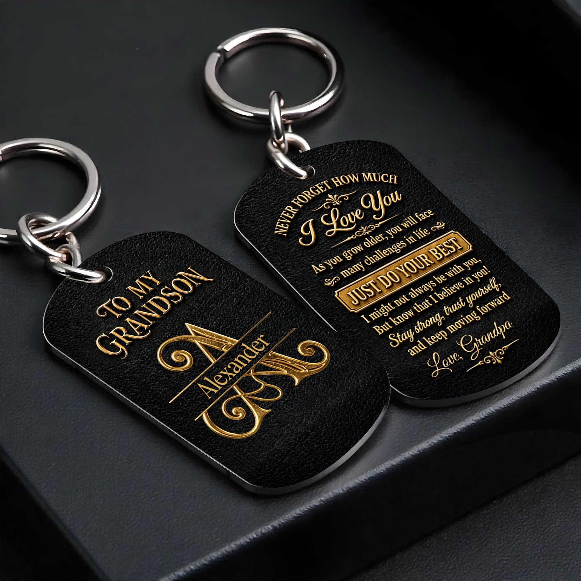 Personalized Stainless Steel Keychain for Grandson Love Note Gift