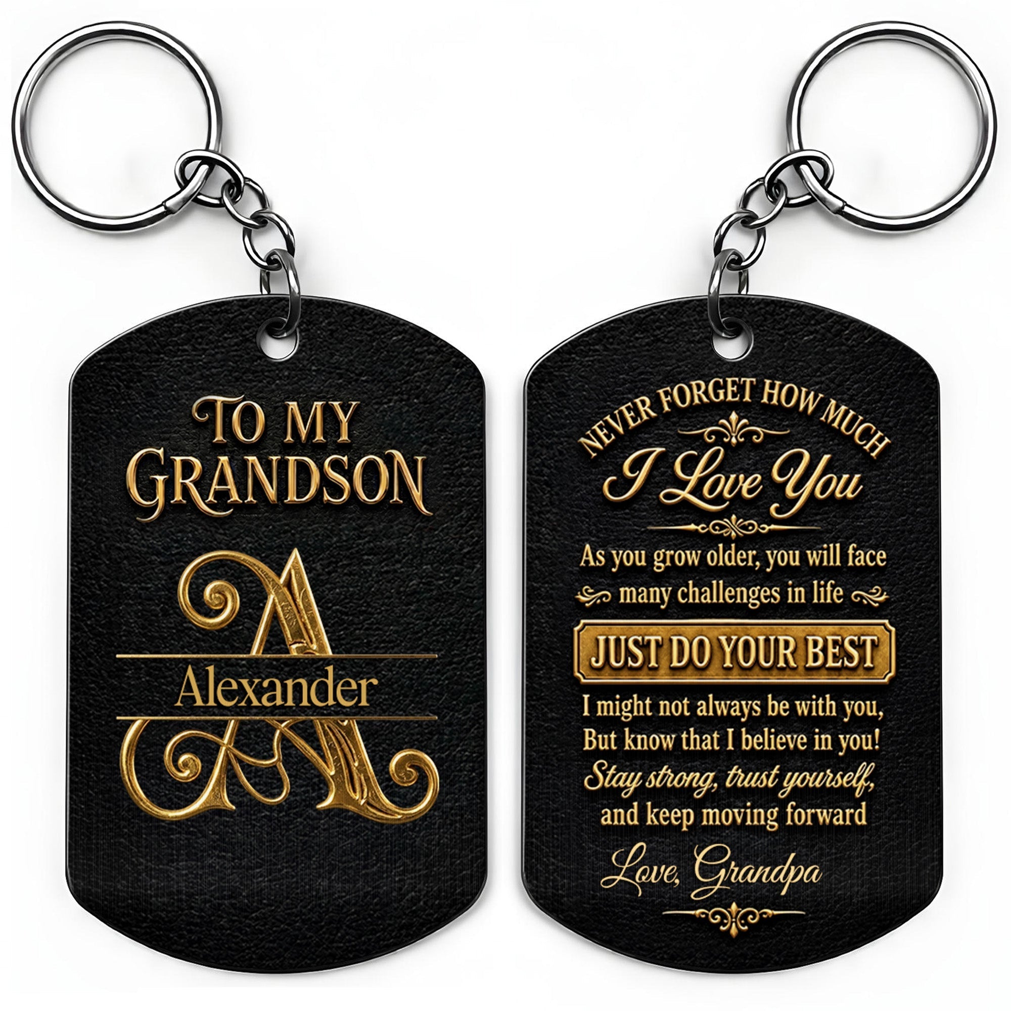 Personalized Stainless Steel Keychain for Grandson Love Note Gift